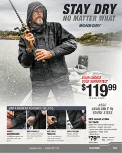 Preview of Cabela's weekly ads valid from 22.01.2026 | Page: 103 | Products: Jacket, Phone, Rainwear