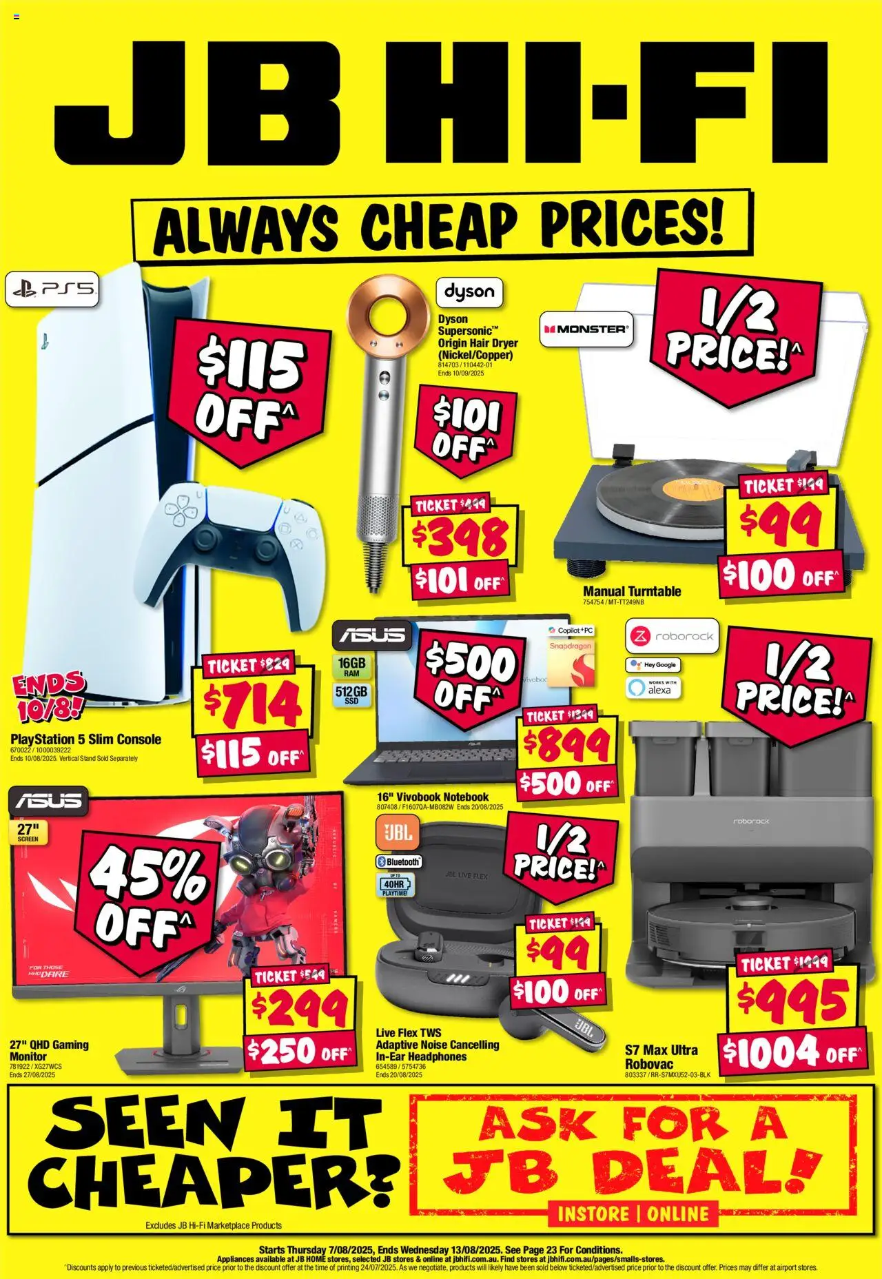 JB Hi-Fi catalogue - valid from 07.08.2025 | Page: 1 | Products: Notebook, Monitor, Dryer, Screen