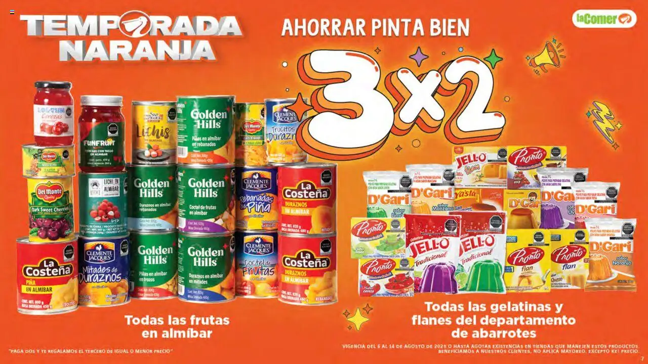 Nuevas ofertas de La Comer válidas en toda la República Mexicana desde el 06.08.2025. ¡Encuentra las mejores ofertas en La Comer - Folleto! | Página: 7 | Productos: Gelatina, Lima, Queso, Cerezas