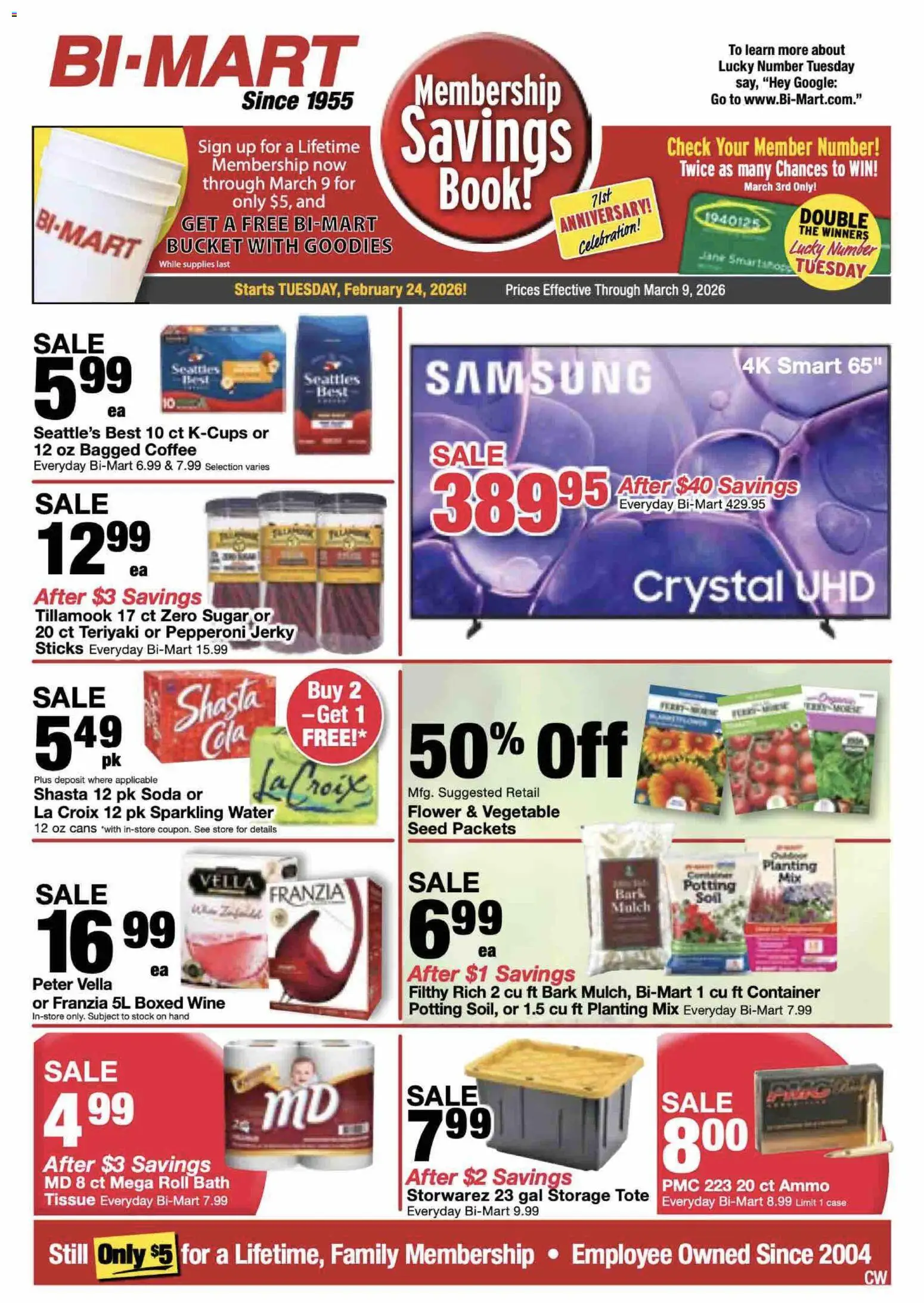 Bi-Mart Weekly Ad - valid from 24.02.2026 | Page: 1 | Products: Bath, Coffee, Wine, Case