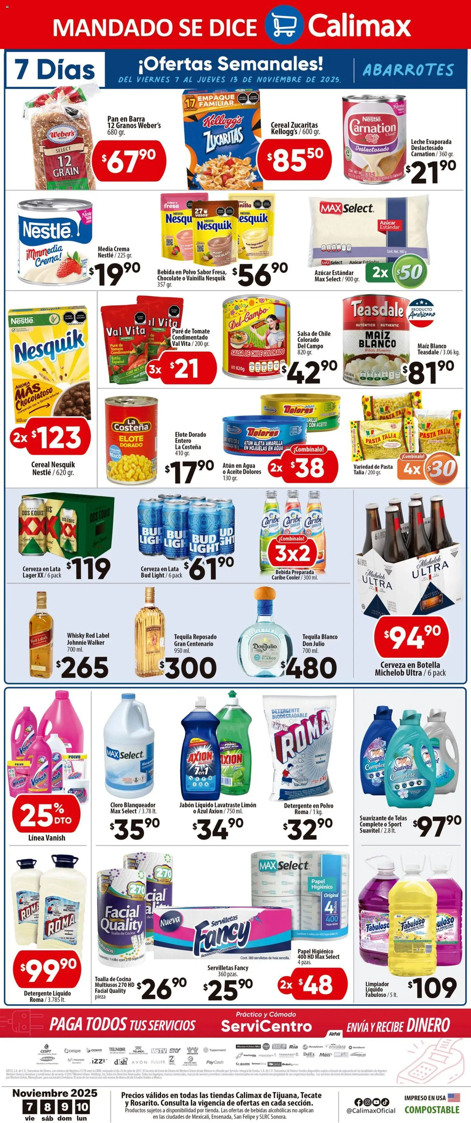 Nuevas ofertas de Calimax válidas en toda la República Mexicana desde el 07.11.2025. ¡Encuentra las mejores ofertas en Calimax folleto Tijuana! | Página: 4 | Productos: Jabón líquido, Agua, Pure de Tomate, Servilletas