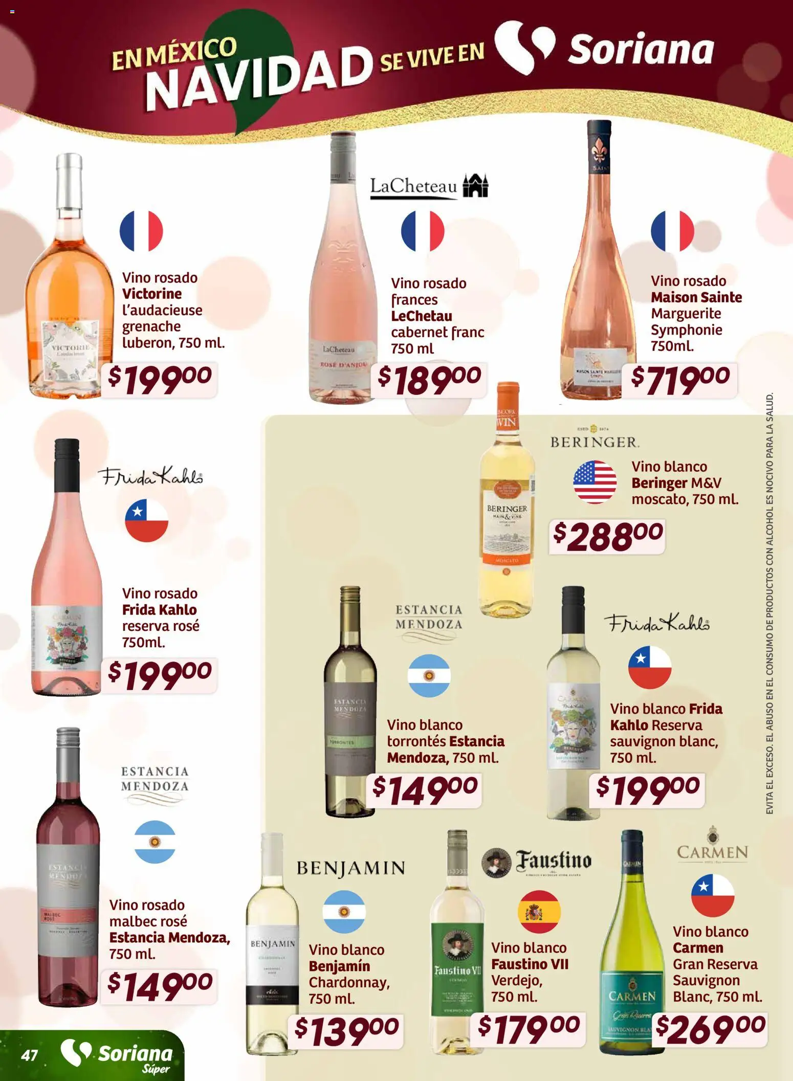 Nuevas ofertas de Soriana válidas en toda la República Mexicana desde el 27.11.2025. ¡Encuentra las mejores ofertas en Soriana - Preciazazaso Súper: Camp, Chia, Oax, Q. Roo, Tab, Yuc! | Página: 48 | Productos: Vino