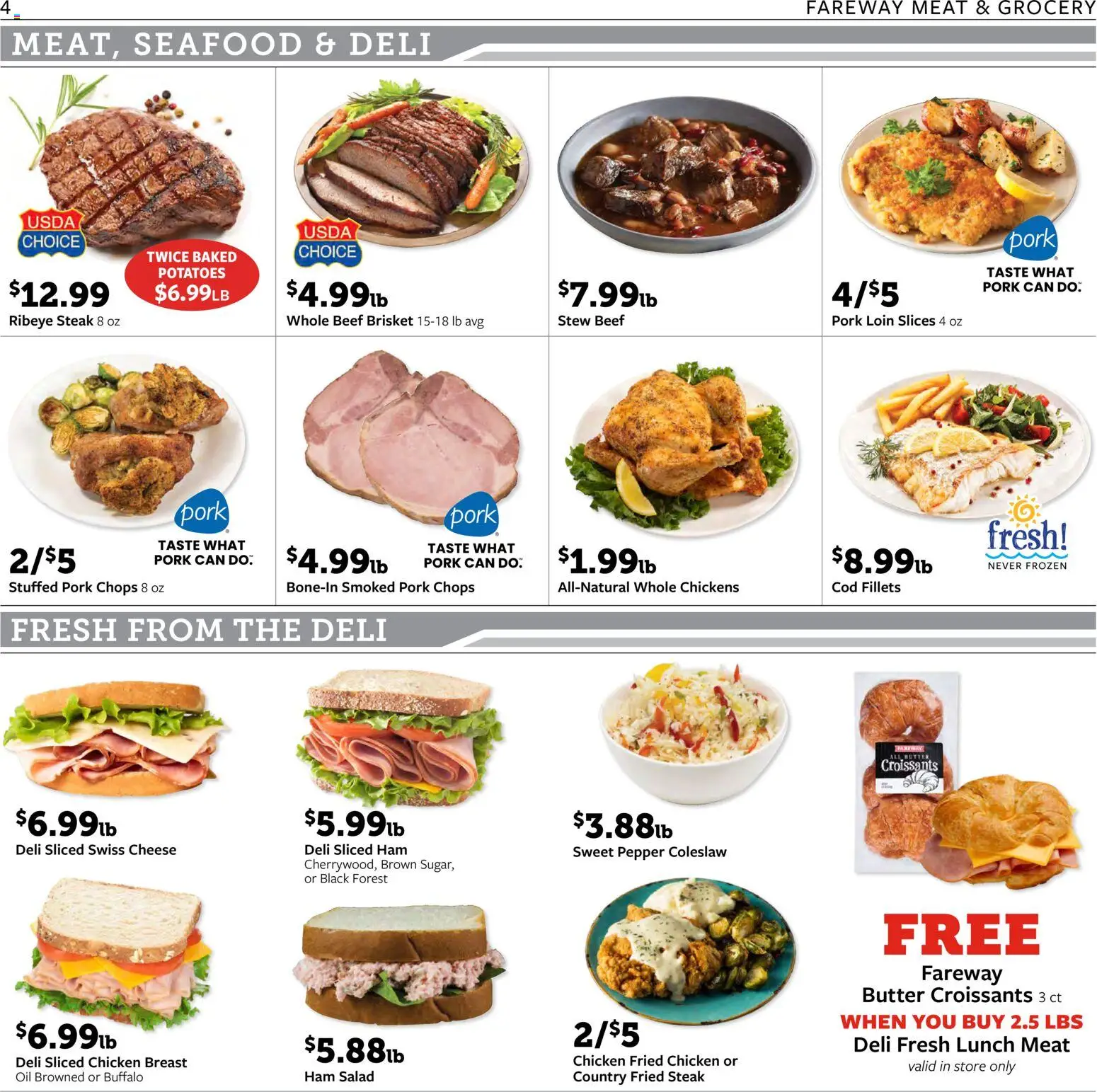 Fareway Weekly Ad - valid from 03.11.2025 | Page: 4 | Products: Beef, Salad, Pepper, Croissants