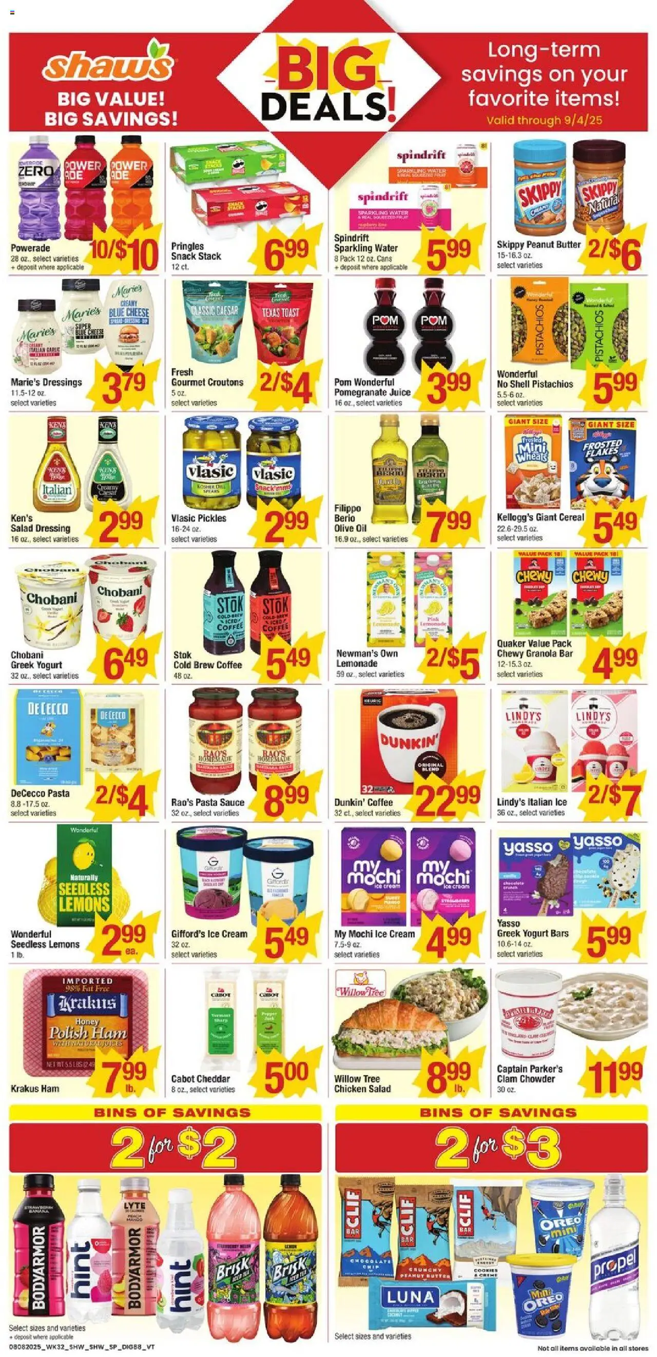 Shaw's Additional Savings - valid from 08.08.2025 | Page: 1 | Products: Butter, Cheese, Yogurt, Ice cream