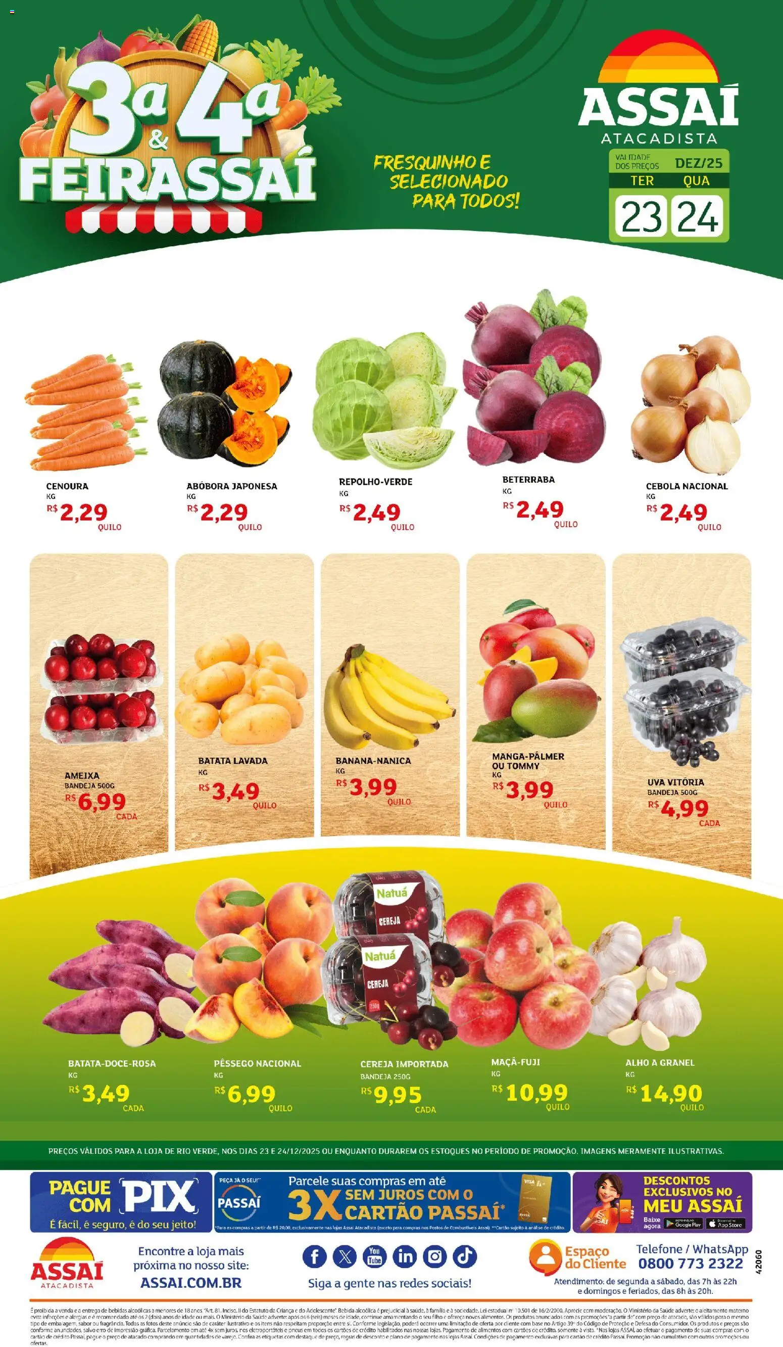Assaí Atacadista Folheto - válido de 23.12.2025 | Página: 1 | Produtos: Abóbora, Cebola, Cenoura, Telefone