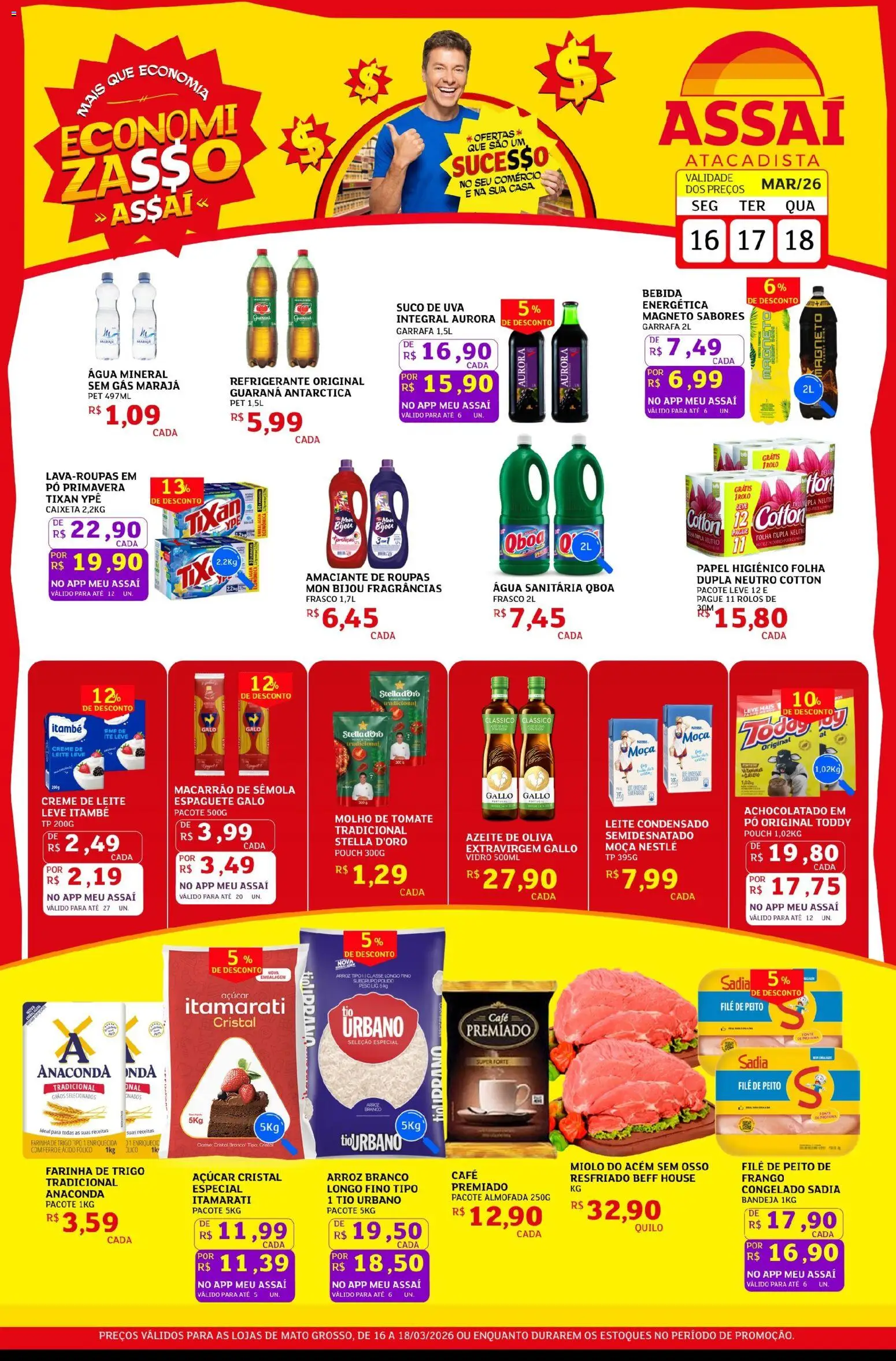 Assaí Atacadista Folheto - válido de 16.03.2026 | Página: 1 | Produtos: Espaguete, Guaraná, Acém, Papel higiênico