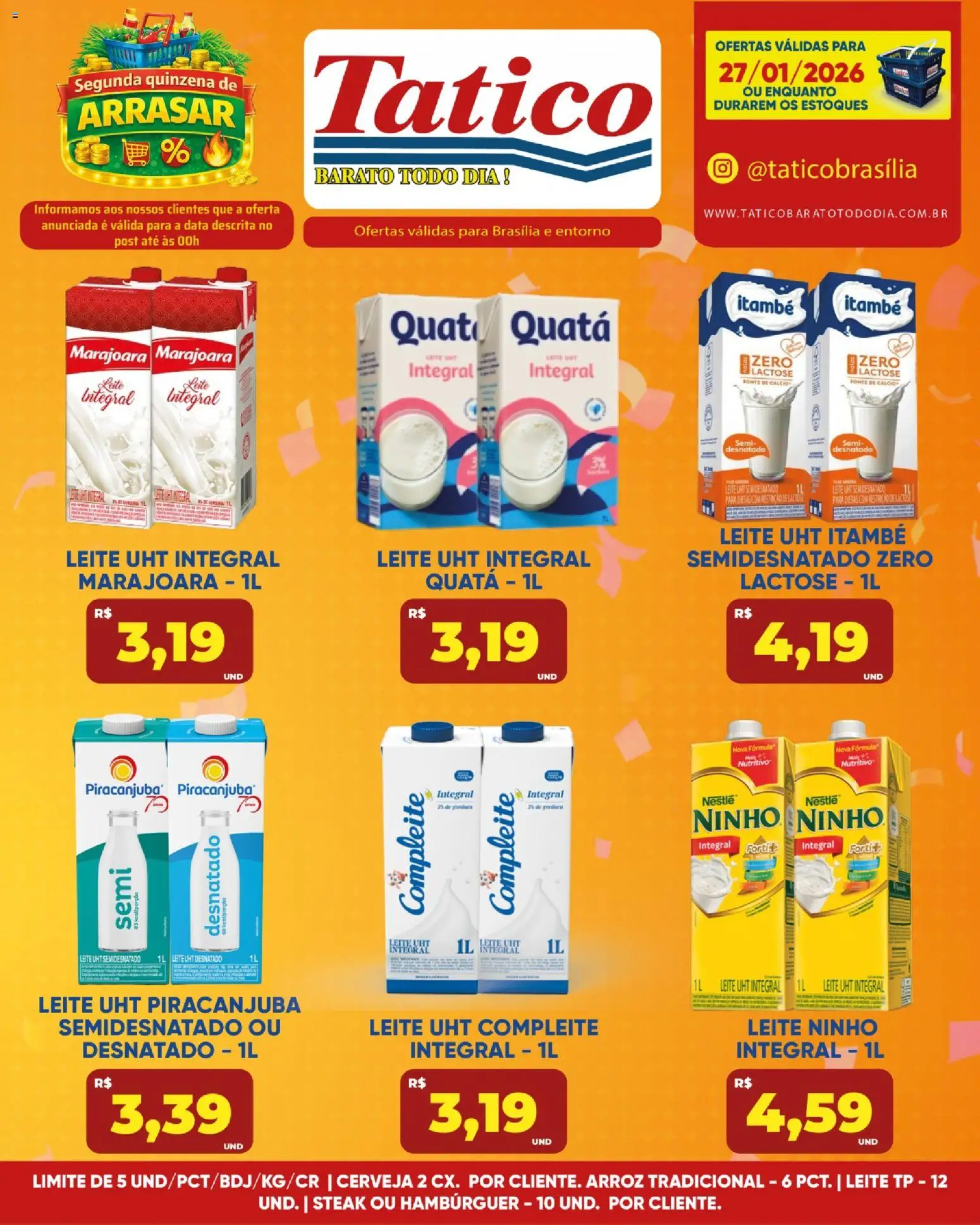 Tatico Folheto - válido de 27.01.2026 | Página: 5 | Produtos: Leite, Cerveja, Arroz, Hambúrguer
