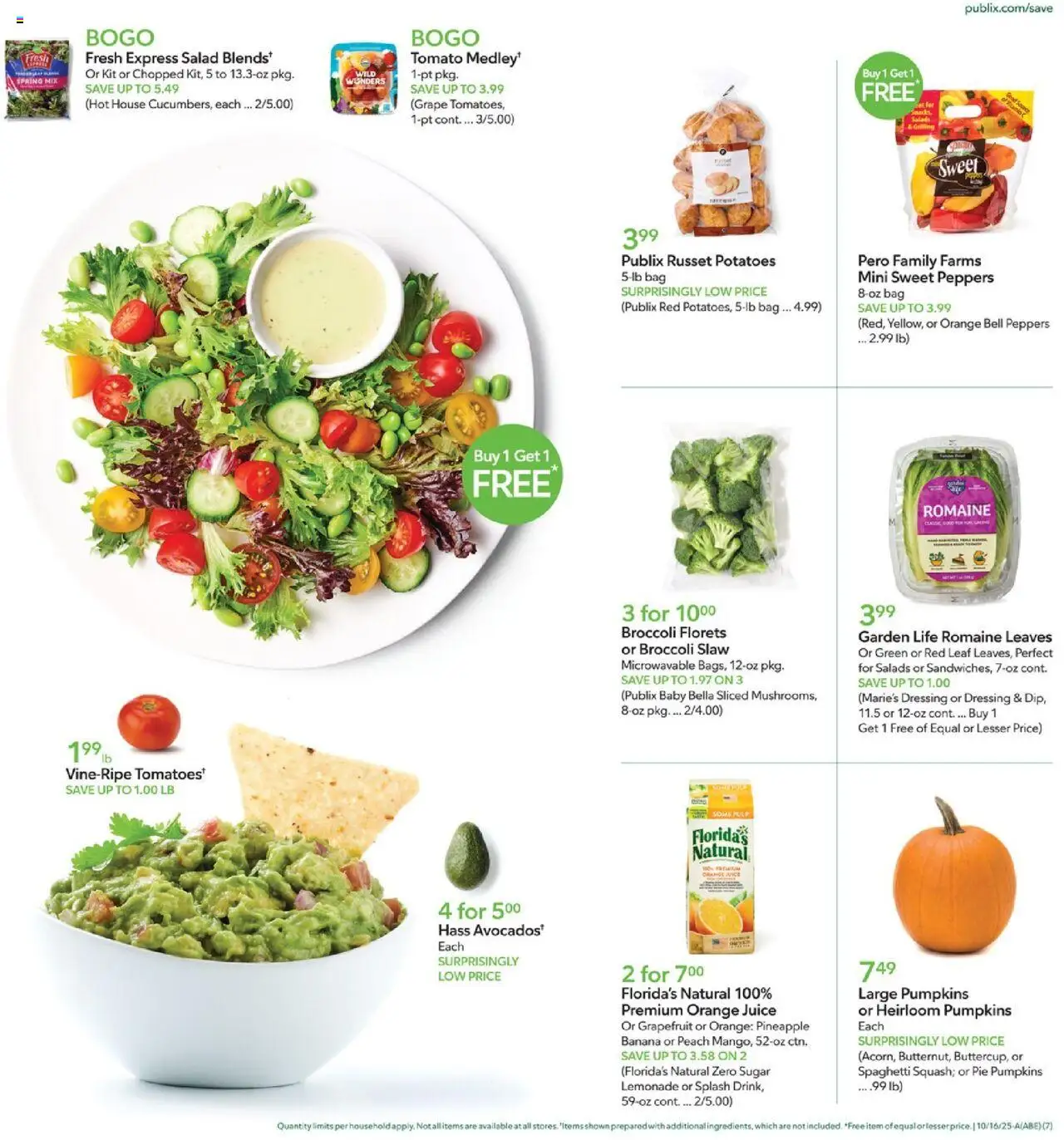 Publix Weekly Ad - valid from 15.10.2025 | Page: 7 | Products: Broccoli, Peppers, Juice, Tomatoes