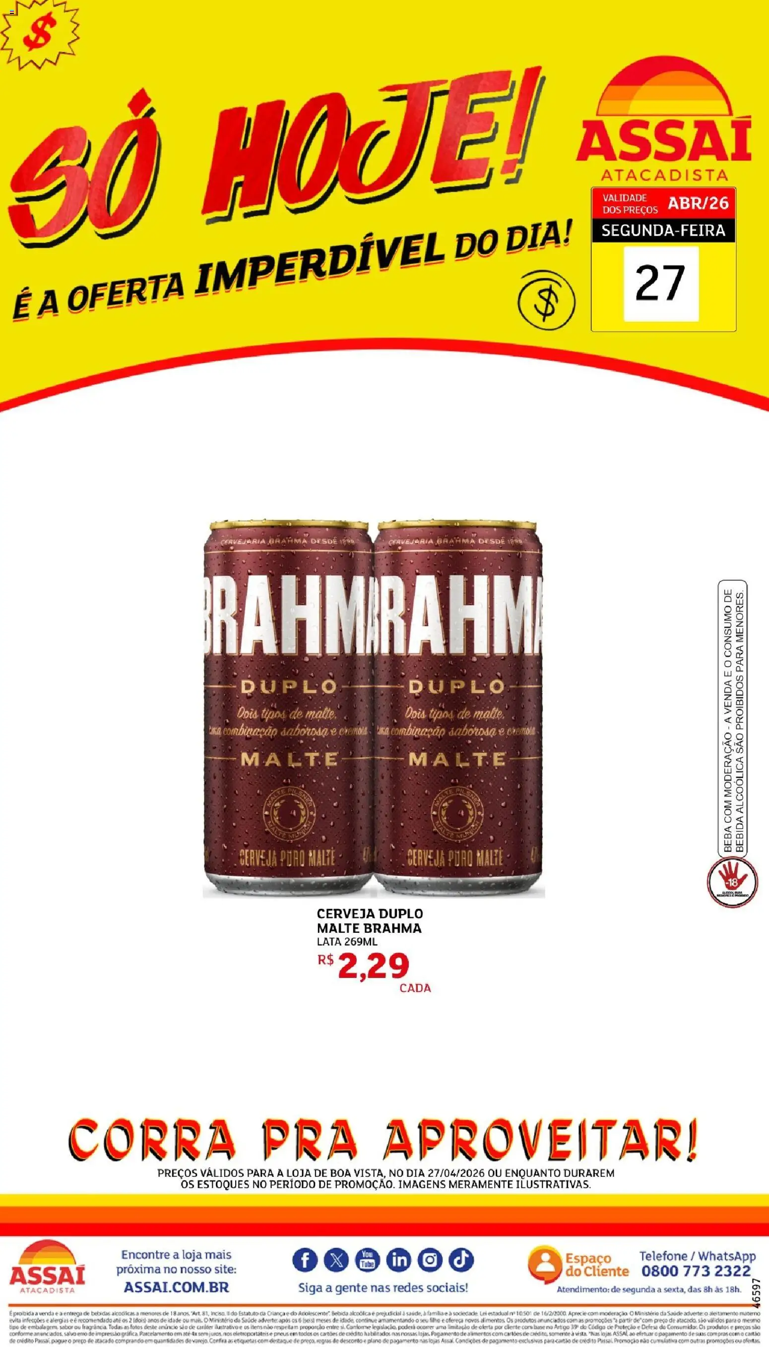 Assaí Atacadista Folheto - válido de 27.04.2026 | Página: 1 | Produtos: Cerveja, Pneus, Base, Telefone