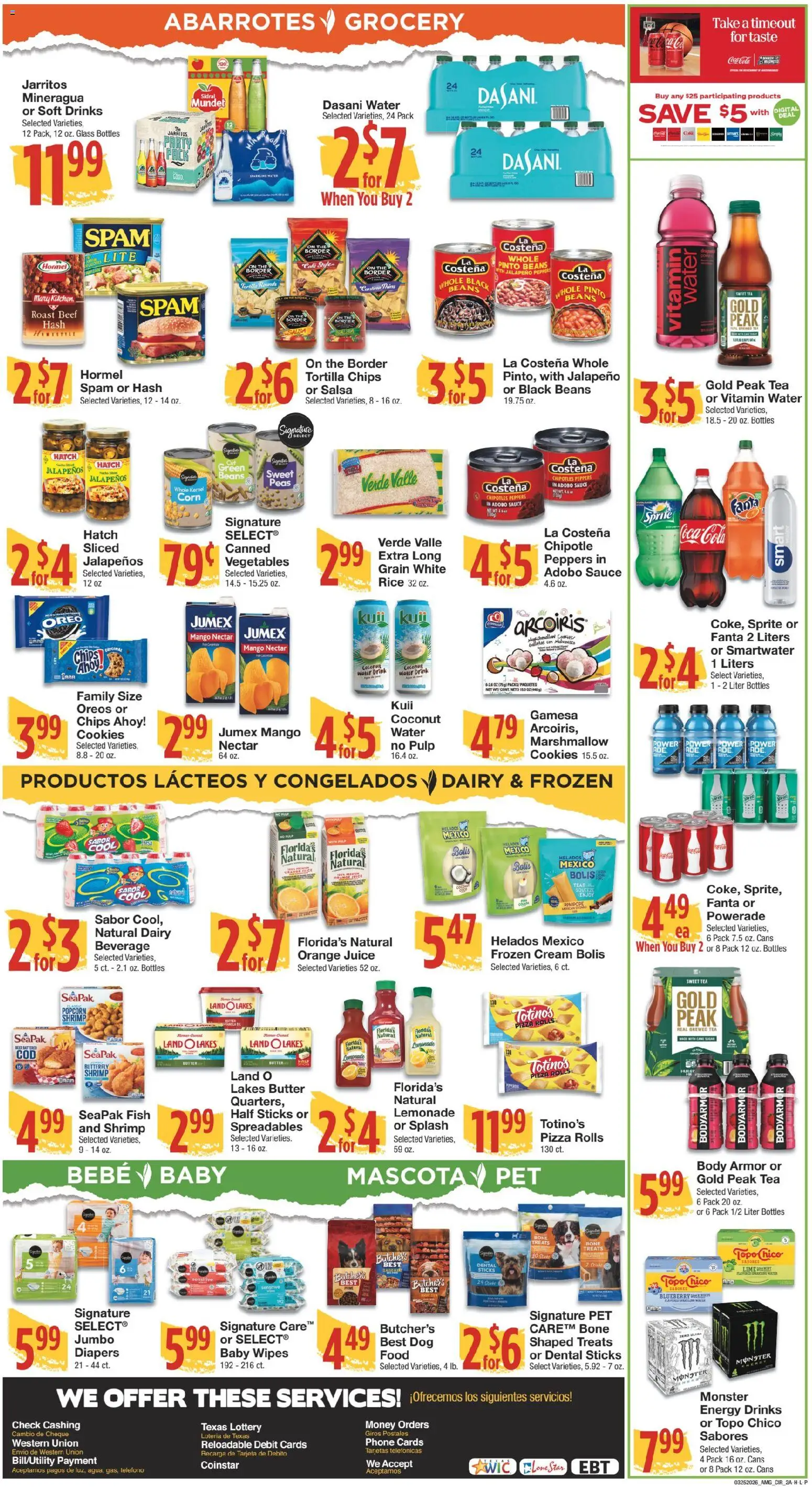 United Supermarkets Ad - valid from 25.03.2026 | Page: 2 | Products: Jalapeno peppers, Pizza, Cream, Water