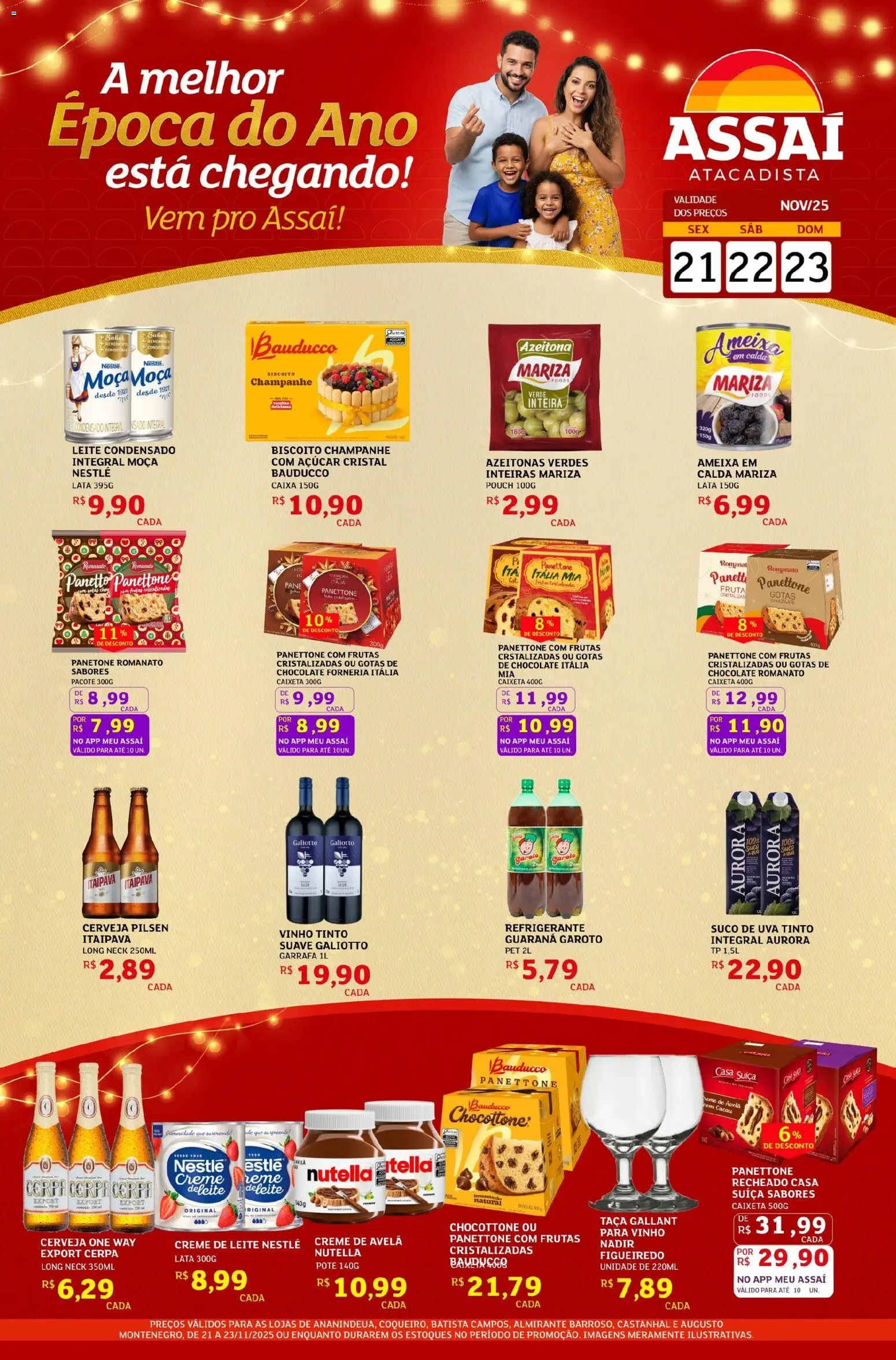 Assaí Atacadista Folheto - válido de 21.11.2025 | Página: 1 | Produtos: Azeitonas, Panettone, Chocolate, Cerveja