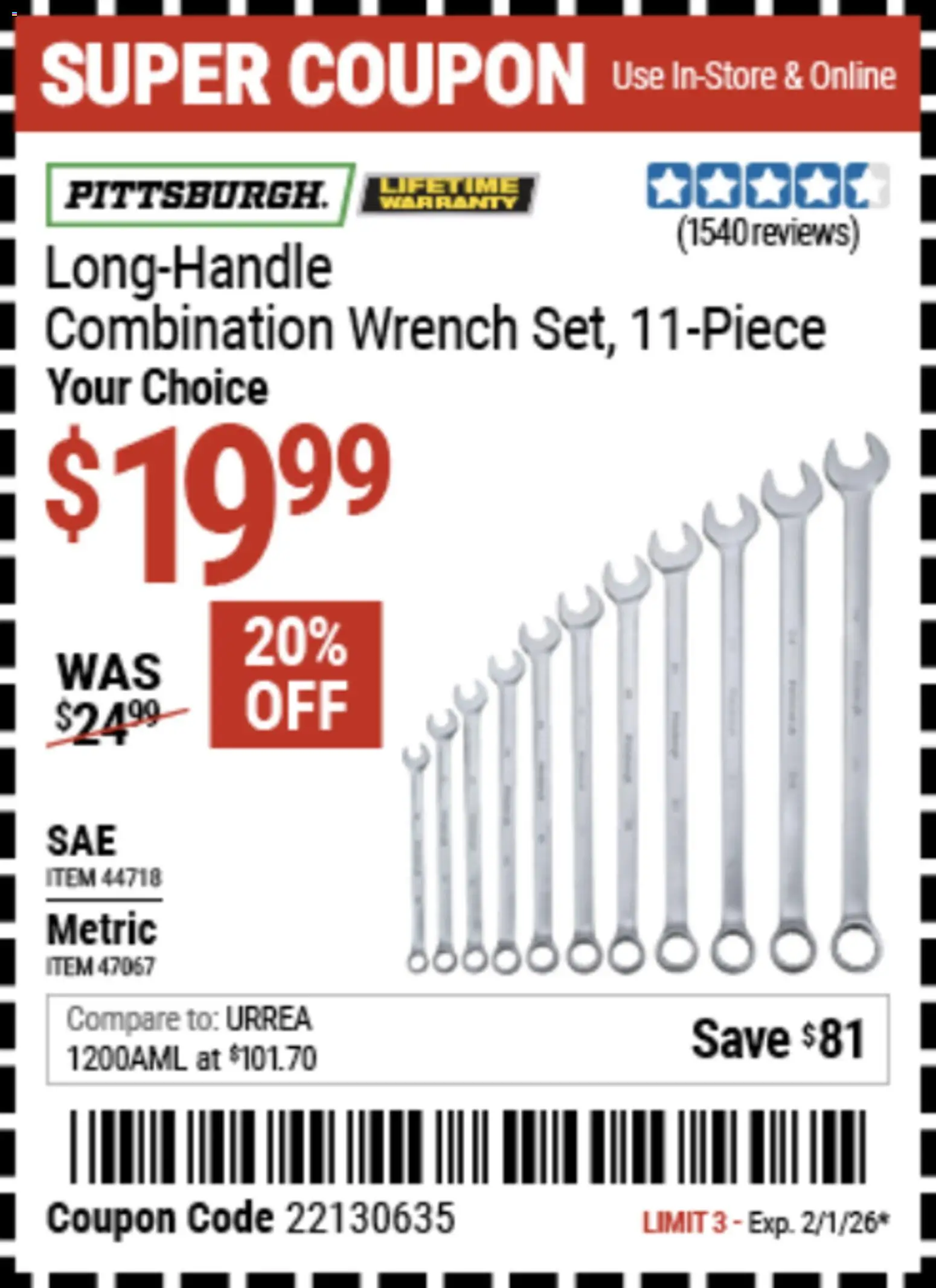 Harbor Freight Weekly Ad - valid from 20.01.2026 | Page: 21 | Products: Wrench