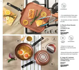 Vista previa de B. Juego de 2 sartenes Stone Roseate Aluminio., Set of 2 pans with diffuser in the base, which distributes the heat evenly. Bakelite handle, which insulates the heat to prevent burns., nuevo folleto de la tienda, válido en México a partir del 30.01.2026 | Página: 43 | Productos: Mango, Juego, Plancha, Té
