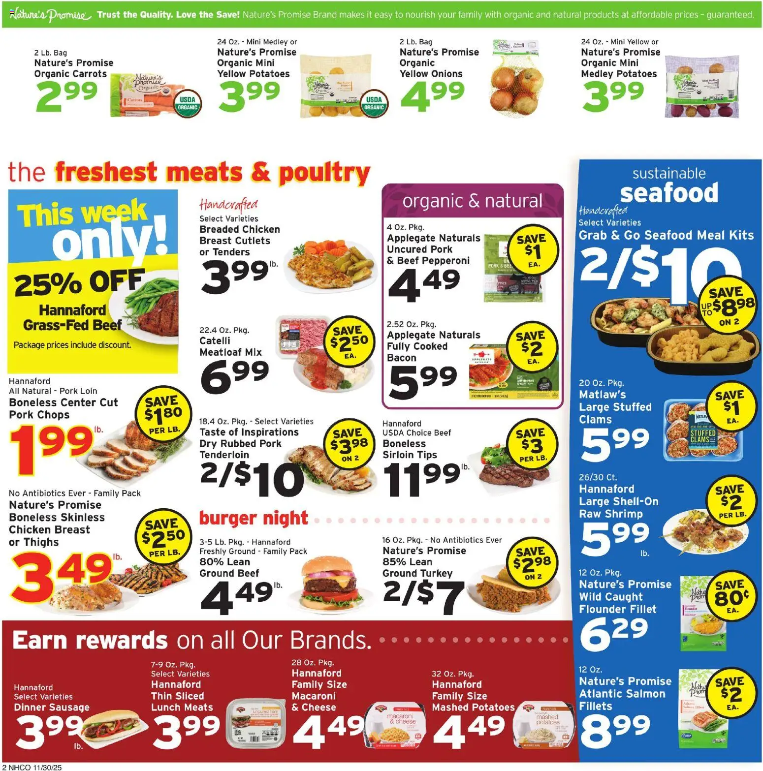 Hannaford Weekly Ad - valid from 30.11.2025 | Page: 2 | Products: Cheese, Potatoes, Seafood, Poultry
