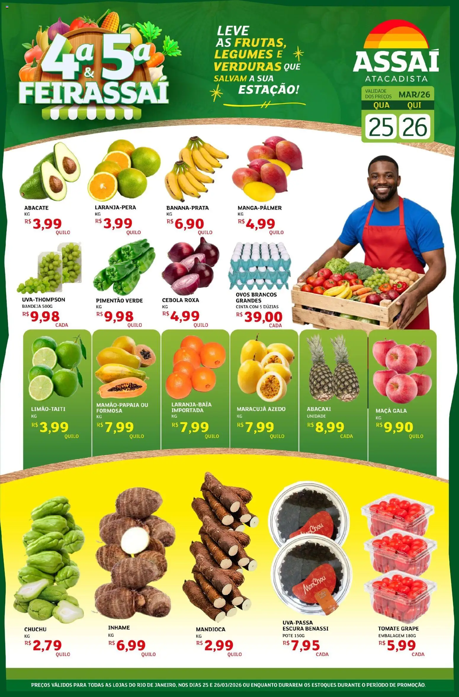 Assaí Atacadista Folheto - válido de 25.03.2026 | Página: 1 | Produtos: Maracujá, Inhame, Mandioca, Pimentão