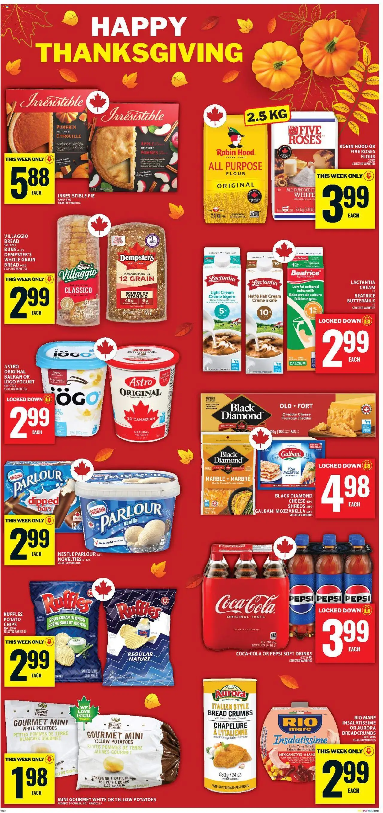 Food Basics flyer valid from 02.10.2025 | Page: 4 | Products: Sour cream, Salad, Potatoes, Pizza