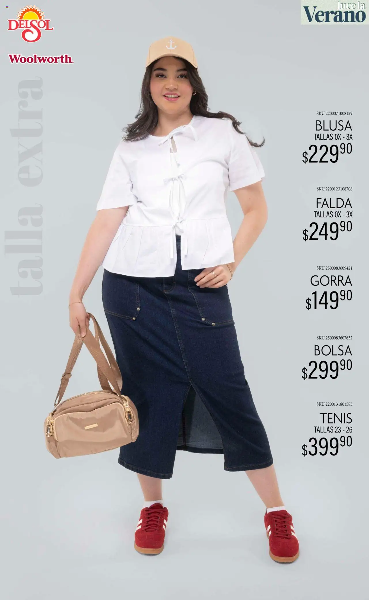Nuevas ofertas de Del Sol y Woolworth válidas en toda la República Mexicana desde el 24.06.2025. ¡Encuentra las mejores ofertas en Del Sol y Woolworth catálogo Luce El Verano! | Página: 20 | Productos: Blusa, Tenis, Gorra, Bolsa