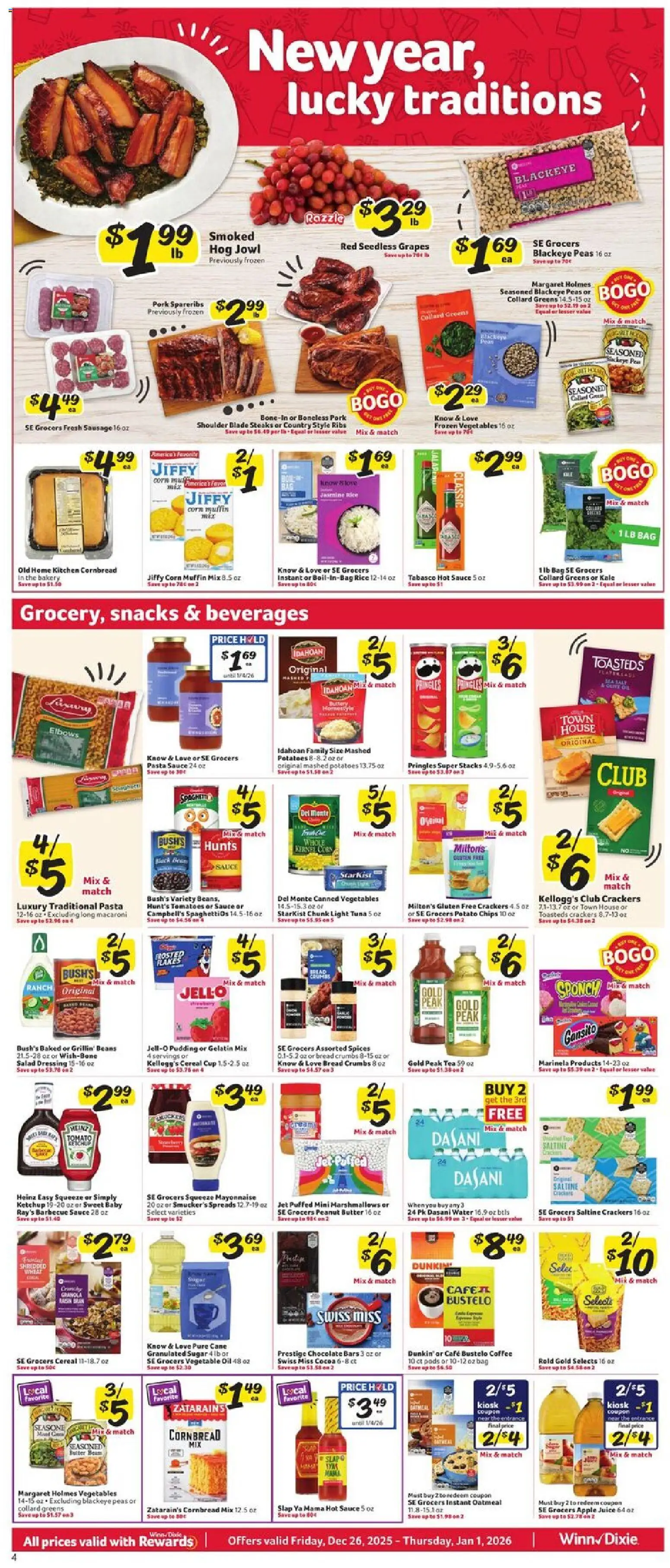Winn Dixie Weekly Ad - valid from 26.12.2025 | Page: 4 | Products: Kale, Coffee, Rice, Pads
