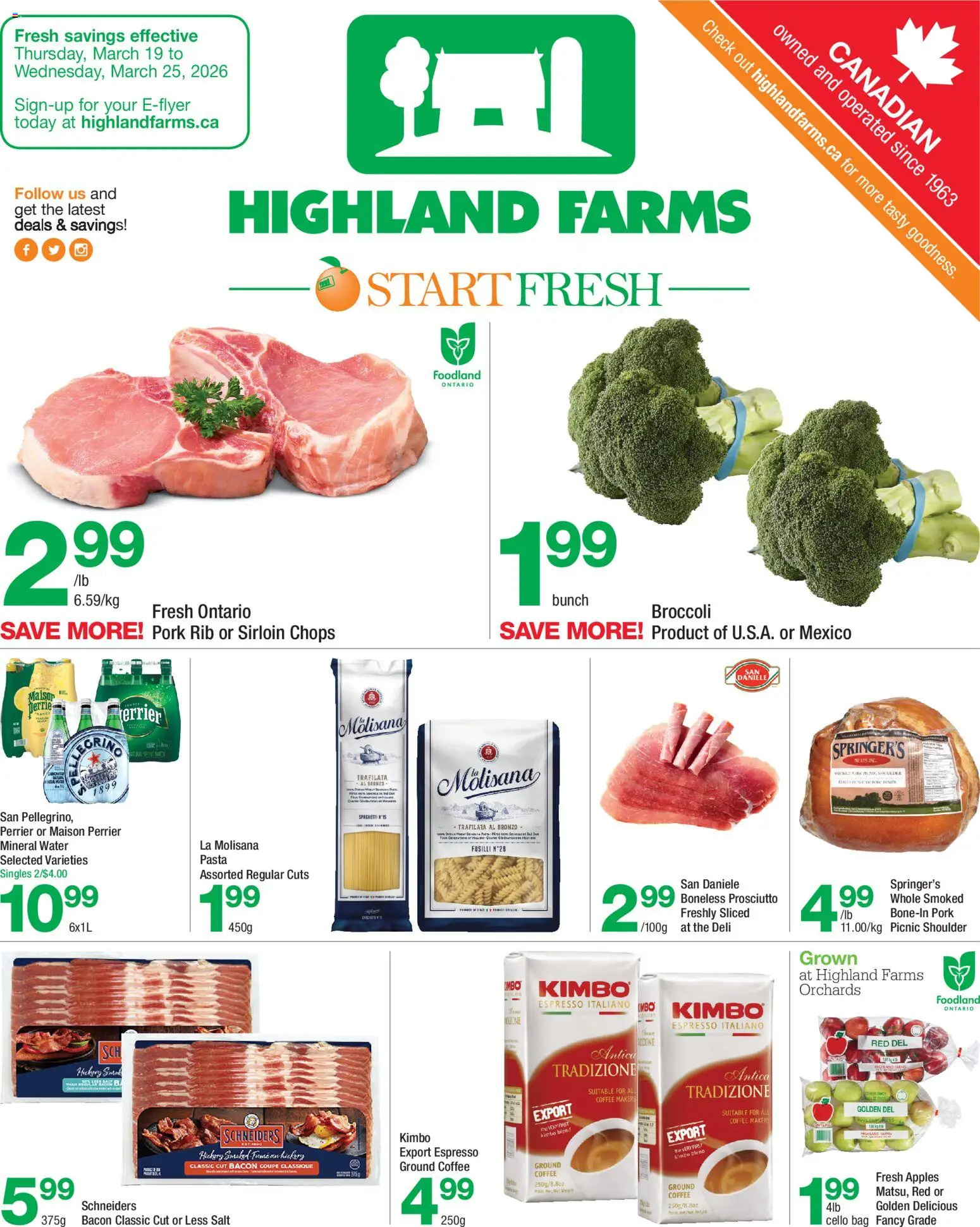 Highland Farms flyer valid from 19.03.2026 | Page: 1 | Products: Hat, Bag, Coffee, Pork