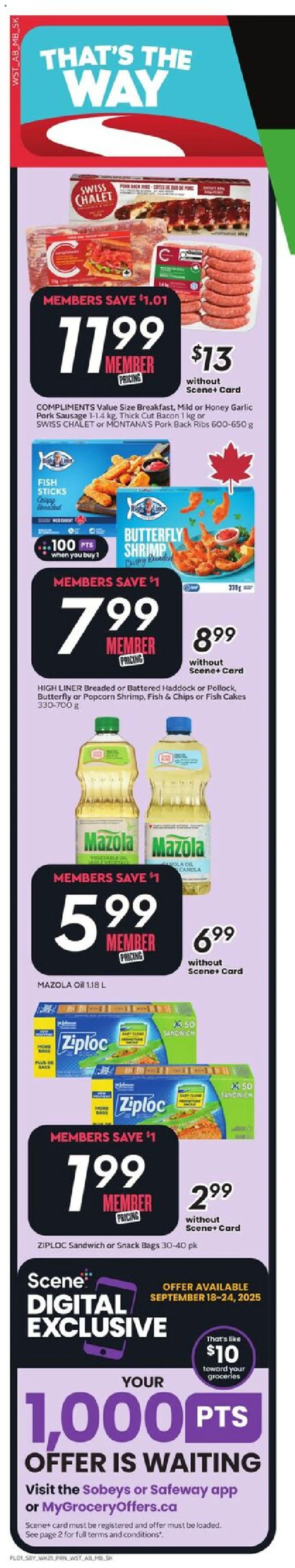 Safeway flyer valid from 18.09.2025 | Page: 2 | Products: Fish, Chips, Oil, Pork