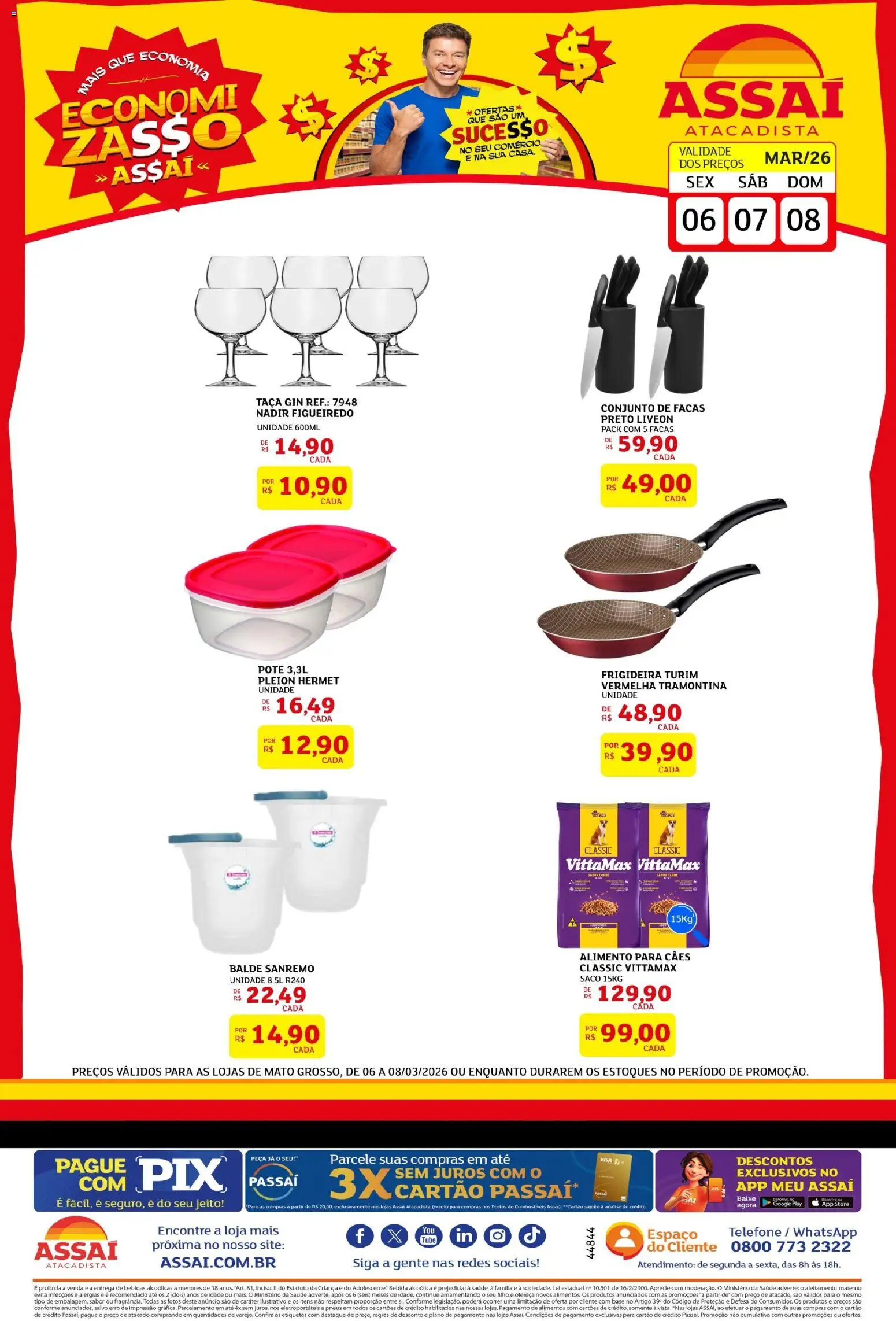 Assaí Atacadista Folheto - válido de 07.03.2026 | Página: 1 | Produtos: Frigideira, Pneus, Base, Bebida