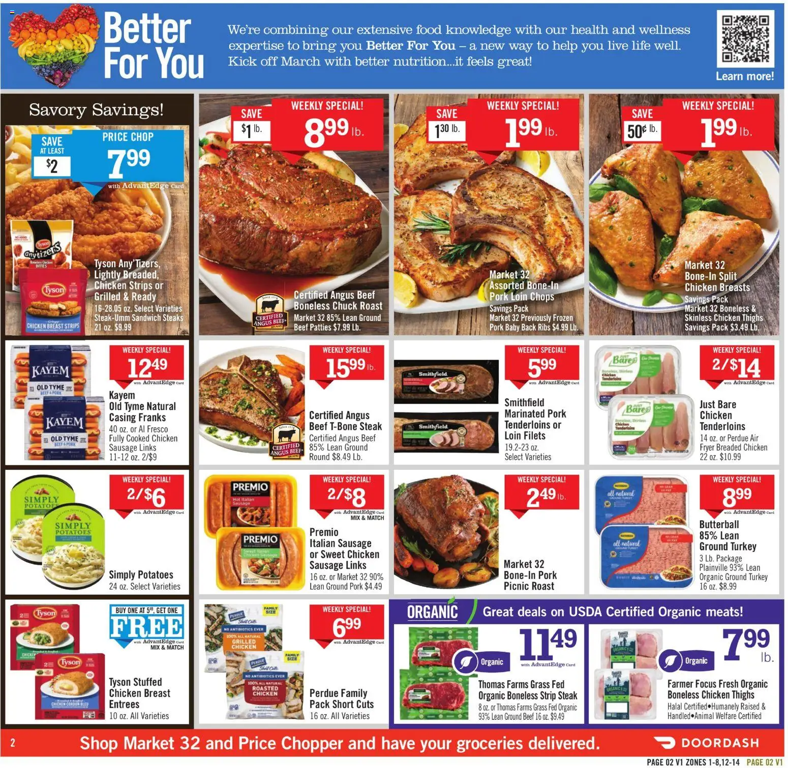 Price Chopper Weekly Ad - valid from 08.03.2026 | Page: 2 | Products: Pork, Beef, Potatoes, Sausage