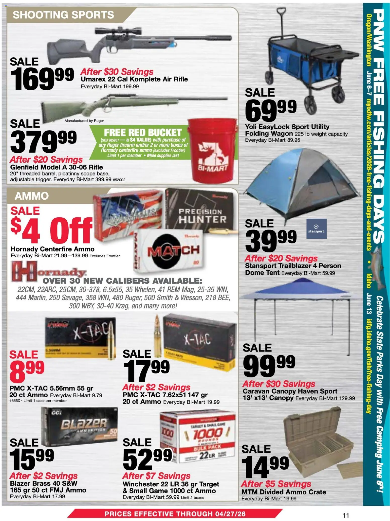 Bi-Mart Membership Savings Book - valid from 14.04.2026 | Page: 11 | Products: Tent, Game, Weight, Rifle
