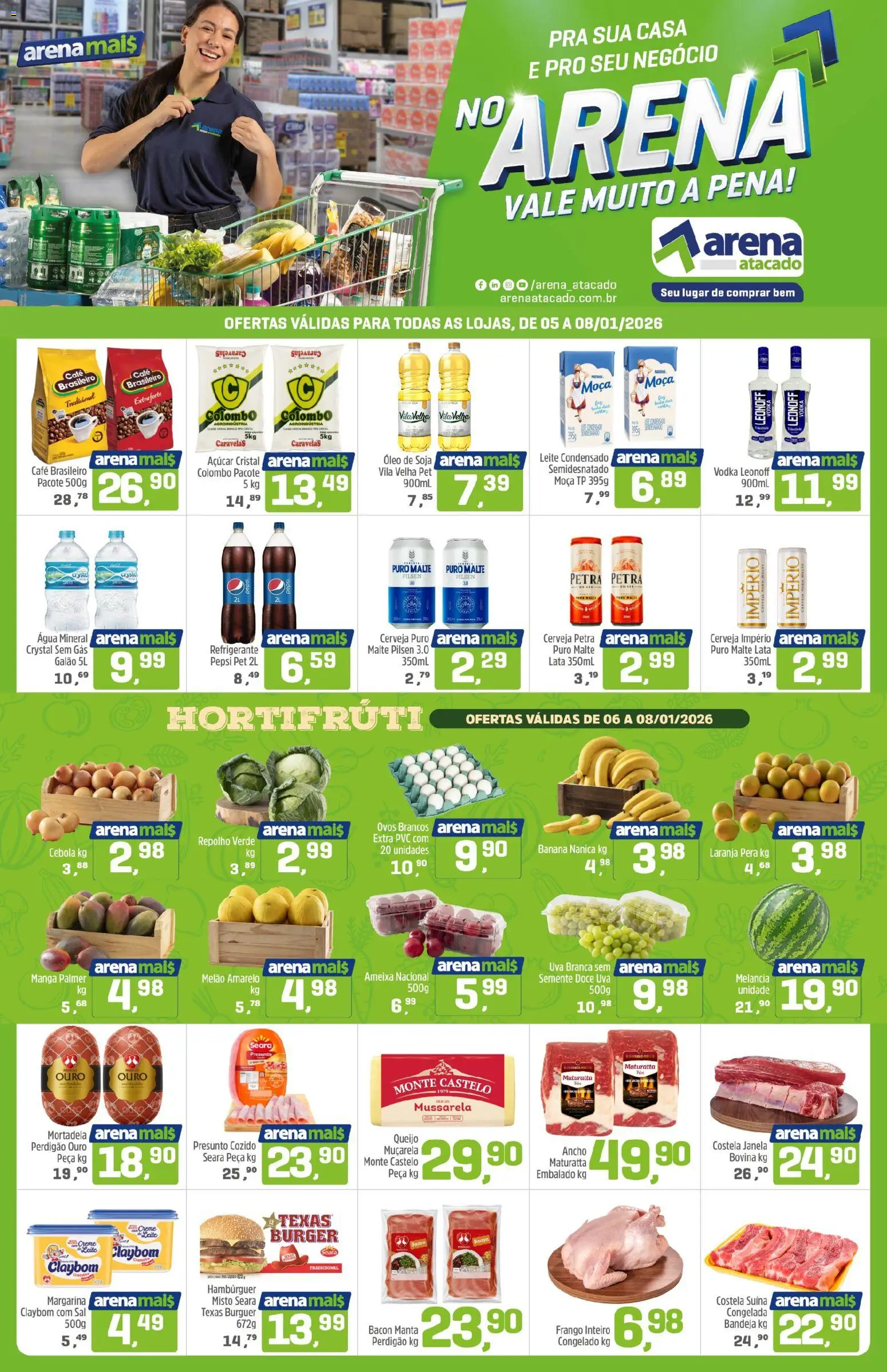 Arena Atacado Folheto - válido de 05.01.2026 | Página: 1 | Produtos: Melão, Cebola, Margarina, Ameixa