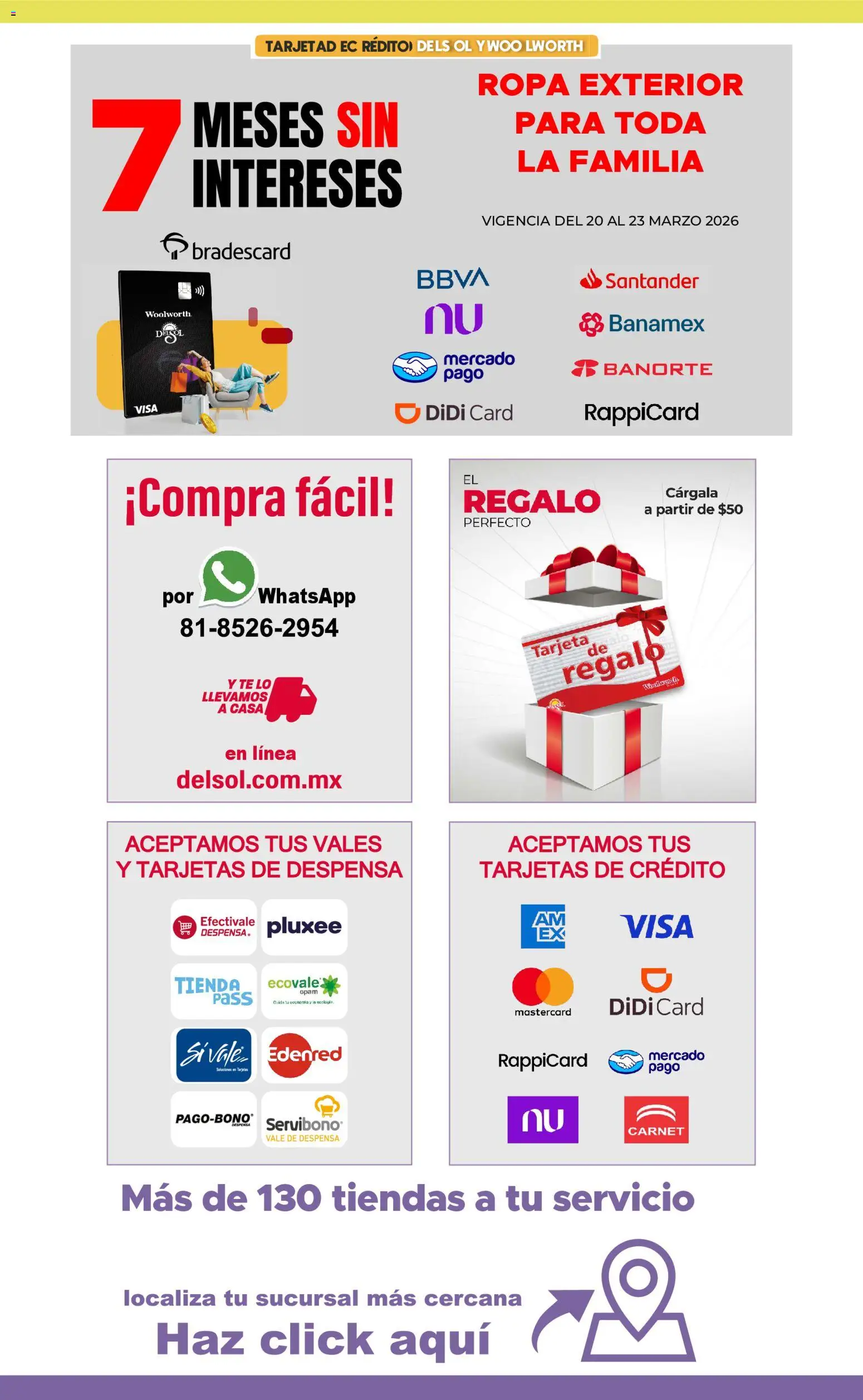 Nuevas ofertas de Del Sol y Woolworth válidas en toda la República Mexicana desde el 20.03.2026. ¡Encuentra las mejores ofertas en Del Sol y Woolworth catálogo Tu Bebé Se La Sabe ! | Página: 9 | Productos: Ropa, Despensa, Té