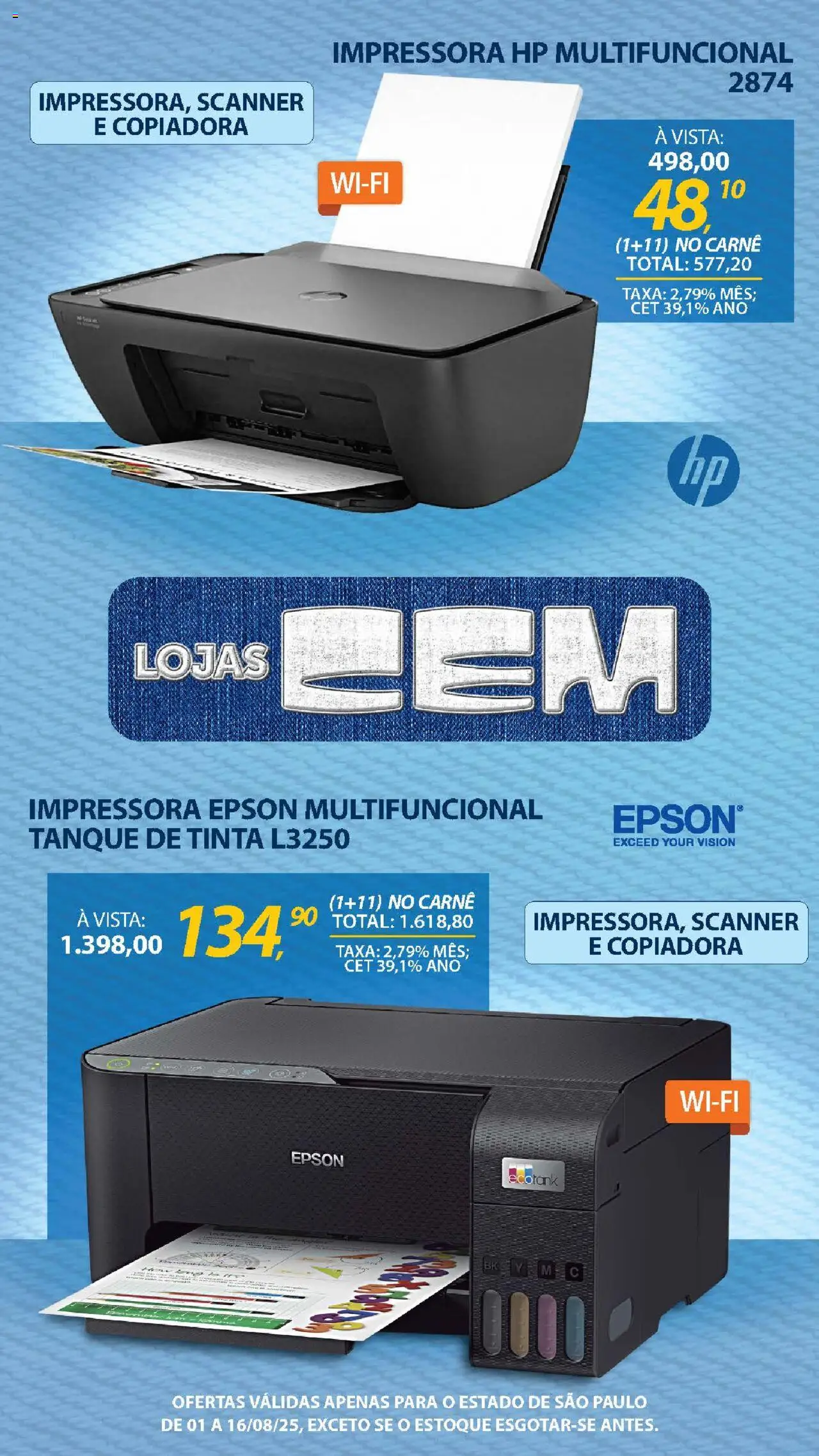 Lojas Cem Folheto - válido de 01.08.2025 | Página: 14 | Produtos: Scanner, Multifuncional, Tanque, Impressora