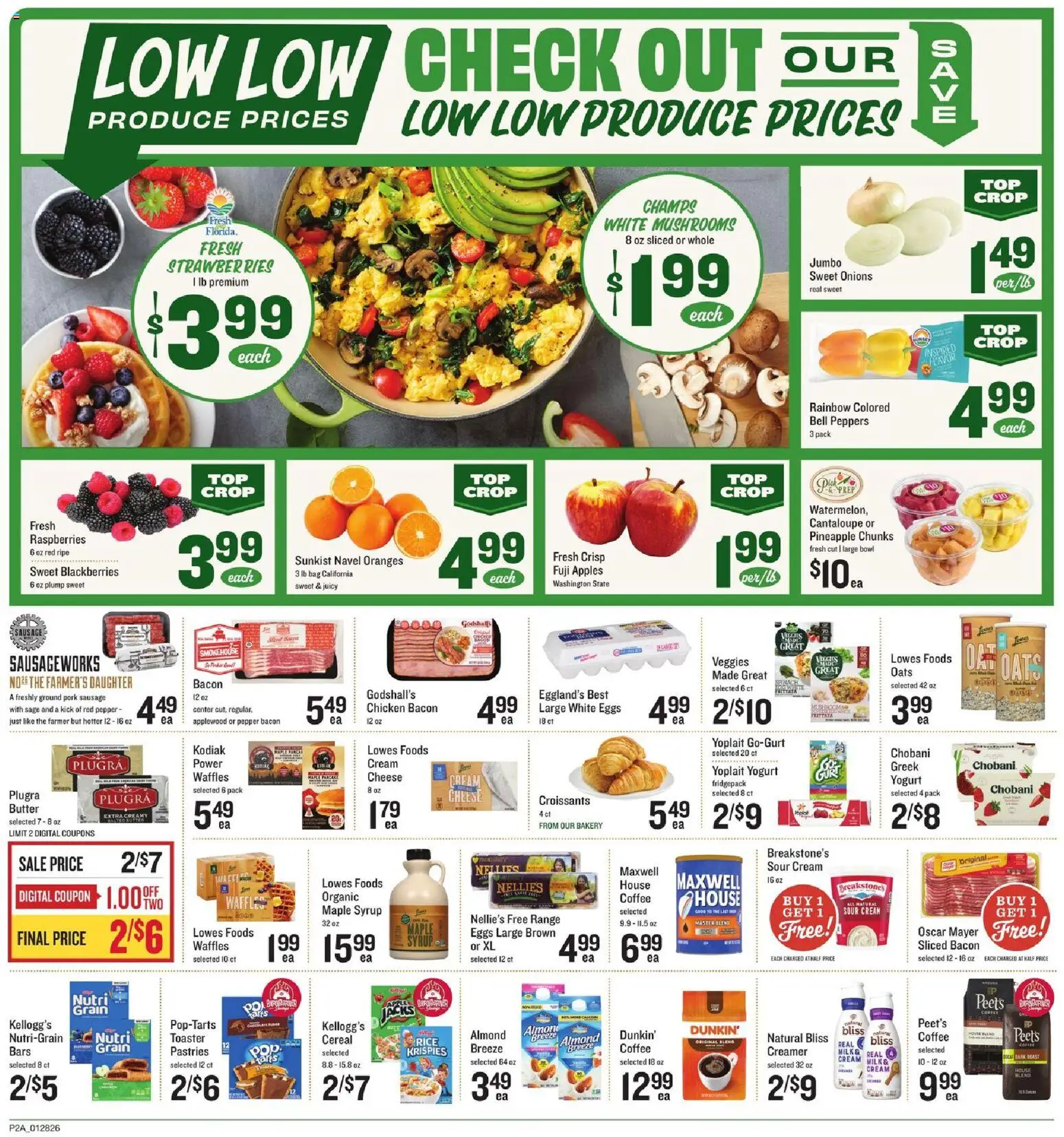 Lowes Foods Weekly Ad - valid from 28.01.2026 | Page: 2 | Products: Butter, Coffee, Croissants, Bag