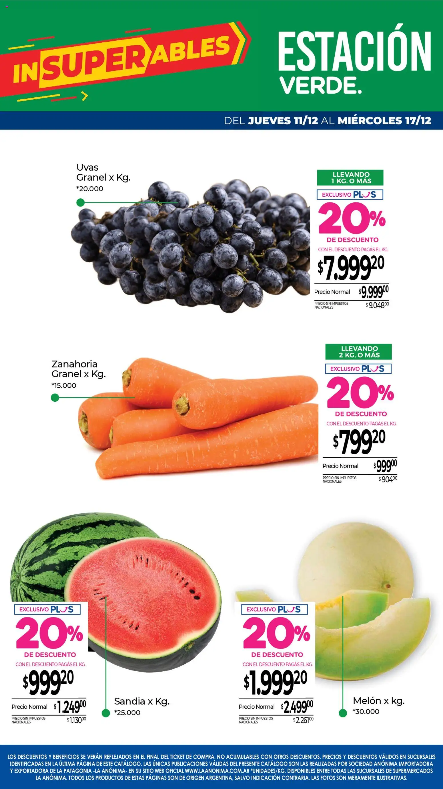 La Anonima catálogo │ válido desde el 11.12.2025 | Página: 4 | Productos: Sandía, Melón, Zanahoria