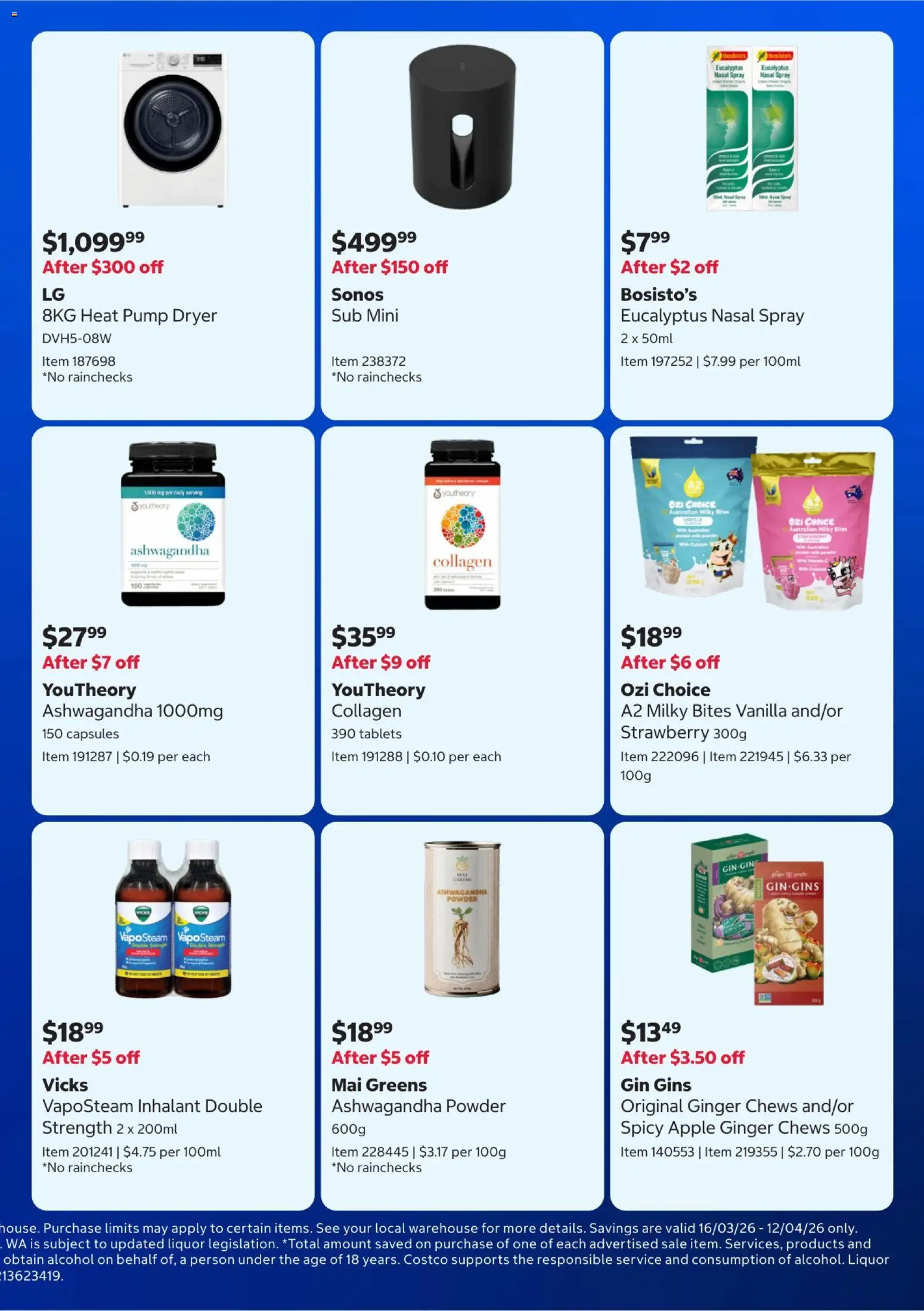 Costco catalogue - valid from 16.03.2026 | Page: 5 | Products: Gin, Greens, Dryer, Tablets