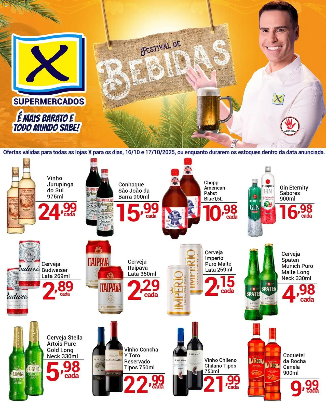 X Supermercados Folheto - válido de 16.10.2025 | Página: 1 | Produtos: Vinho, Cerveja, Gin, Canela