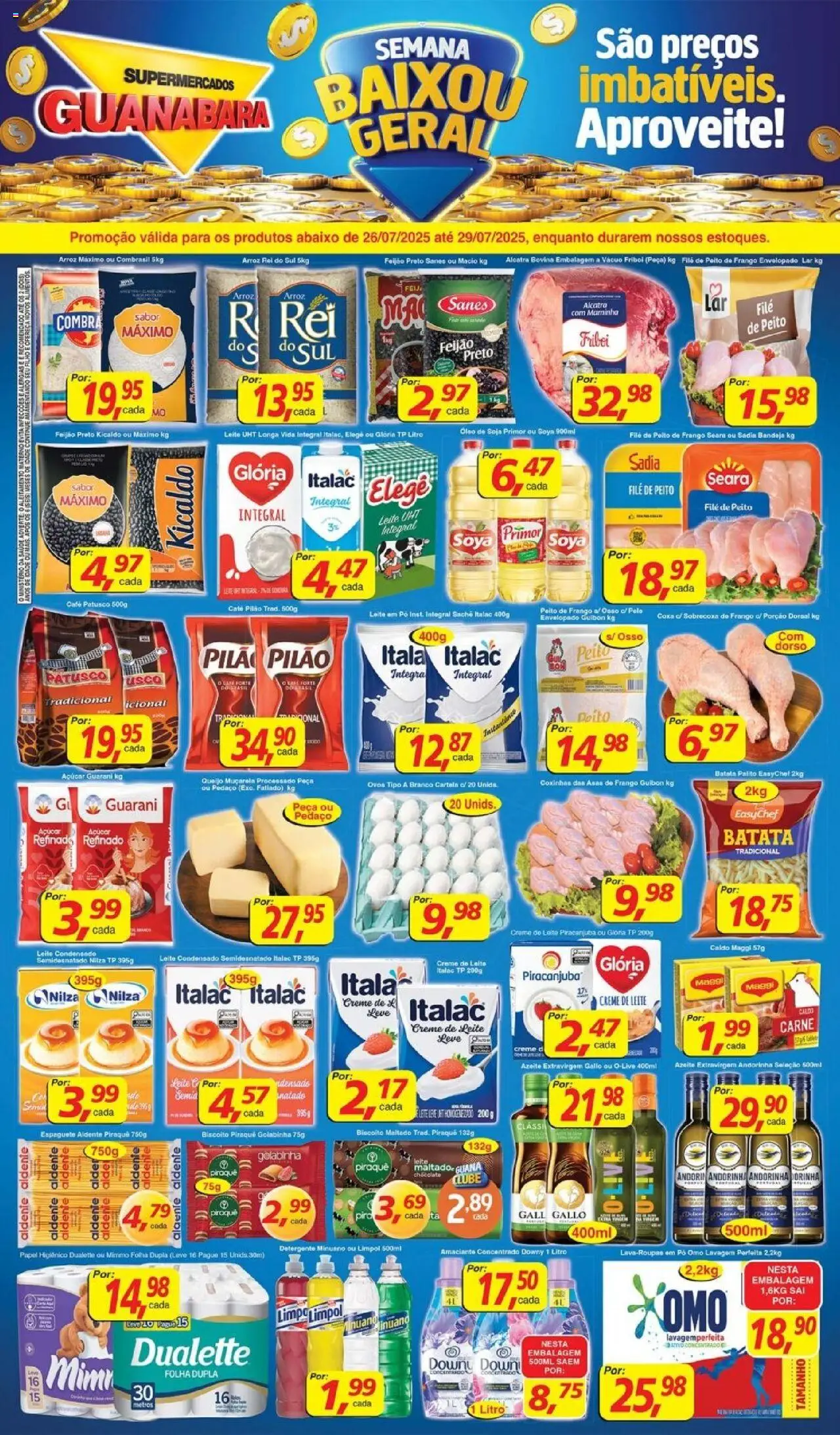 Supermercados Guanabara Folheto - válido de 26.07.2025 | Página: 1 | Produtos: Alcatra, Ovos, Leite condensado, Papel higiênico