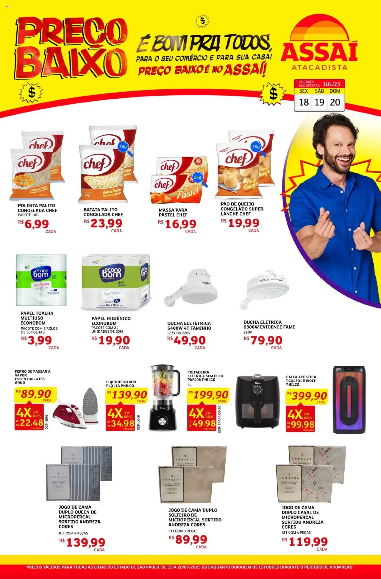 Assaí Atacadista Folheto - válido de 18.07.2025 | Página: 1 | Produtos: Papel toalha, Jogo de cama, Massa, Baixo