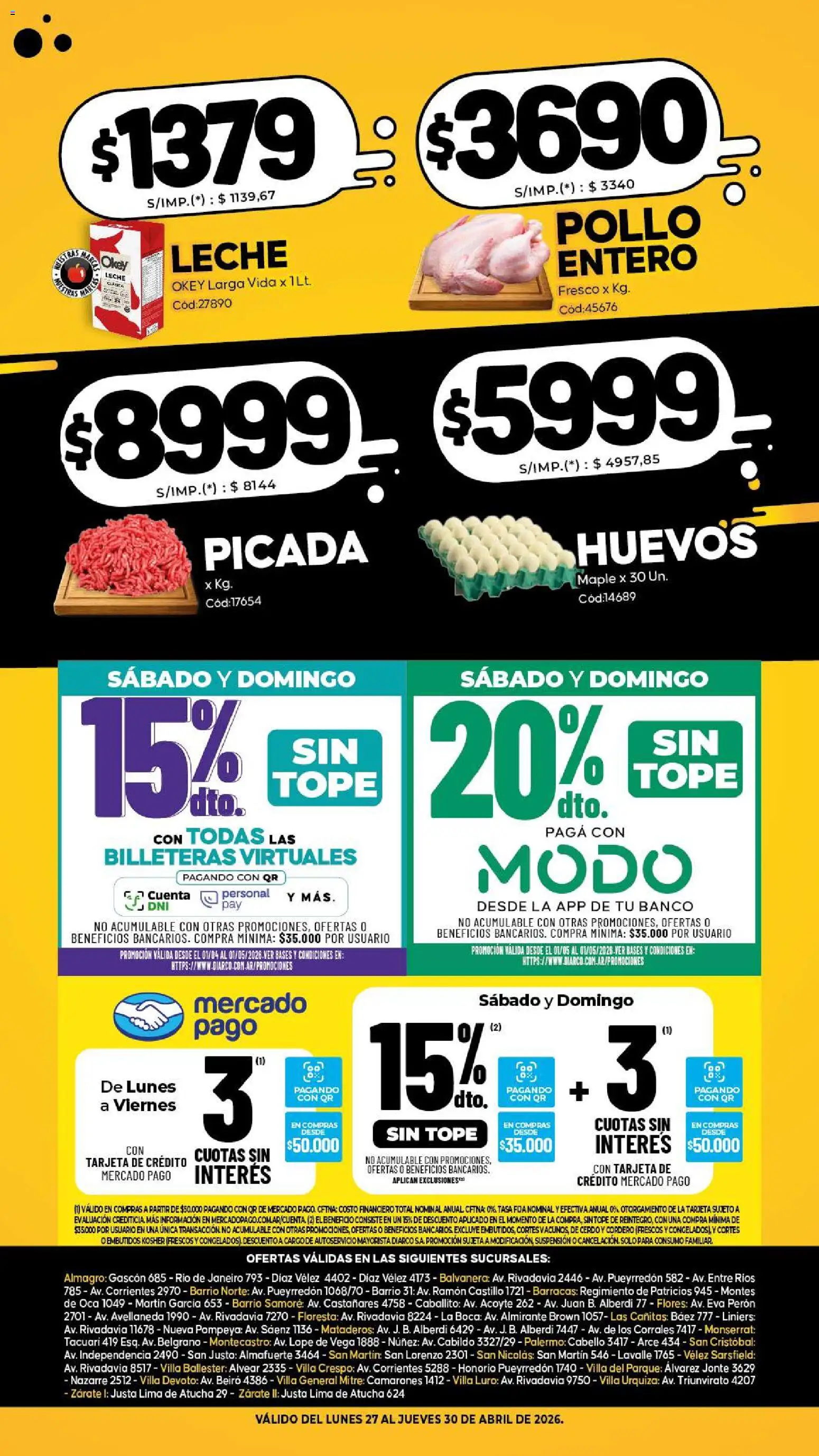 Diarco - Especial Locura De Precios │ válido desde el 27.04.2026 | Página: 2 | Productos: Banco, Pollo, Lima, General