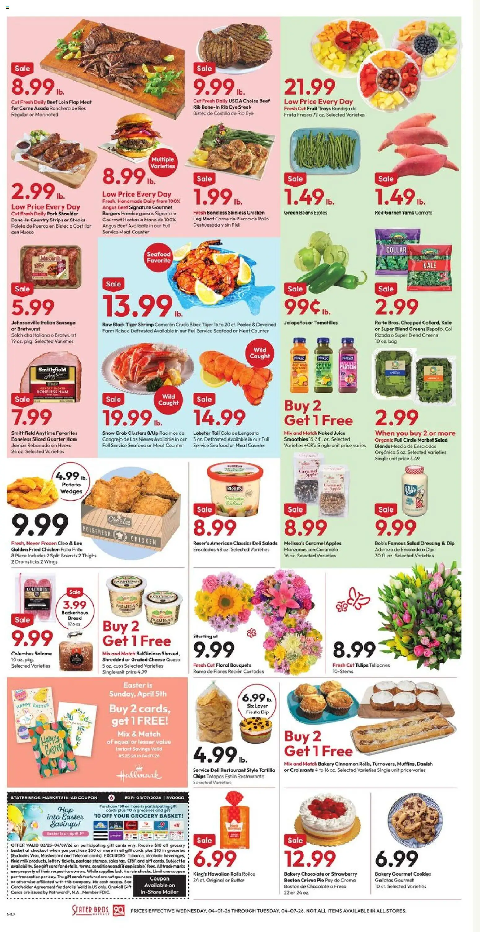 Stater Bros Weekly Ad - valid from 01.04.2026 | Page: 7 | Products: Basket, Caster, Apples, Sausage