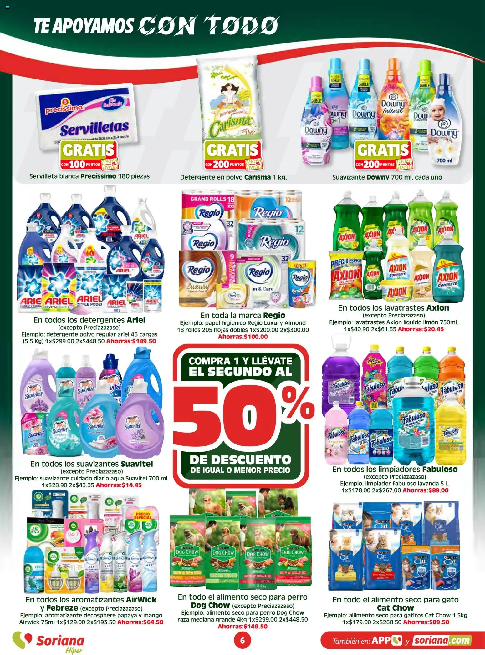 Nuevas ofertas de Soriana válidas en toda la República Mexicana desde el 26.03.2026. ¡Encuentra las mejores ofertas en Soriana folleto! | Página: 6 | Productos: Detergente, Suavizante, Cloro, Polvo