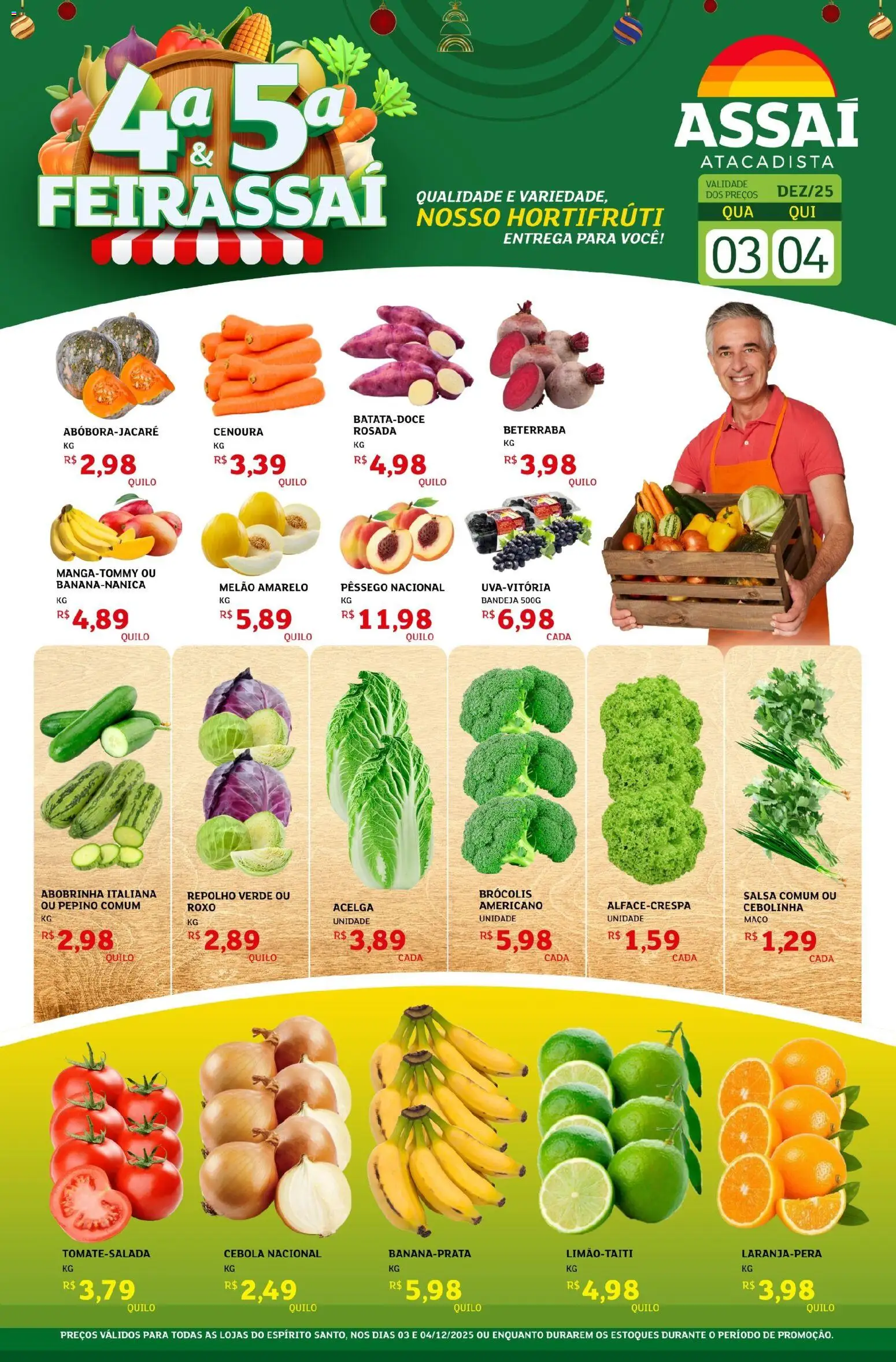 Assaí Atacadista Folheto - válido de 03.12.2025 | Página: 1 | Produtos: Melão, Abobrinha, Bandeja, Brócolis