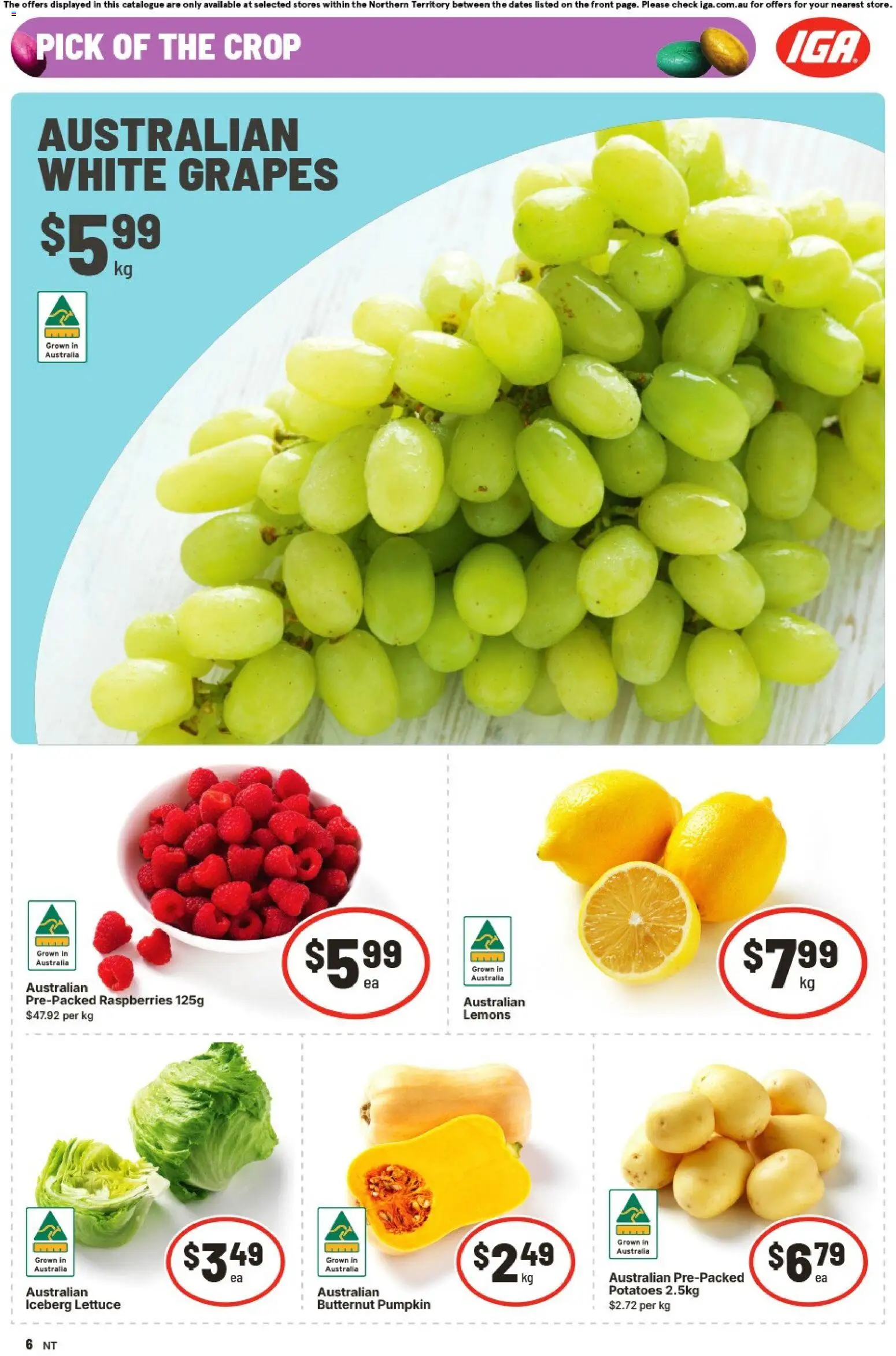 IGA catalogue - valid from 01.04.2026 | Page: 6 | Products: Lettuce, Potatoes, Pumpkin, Grapes
