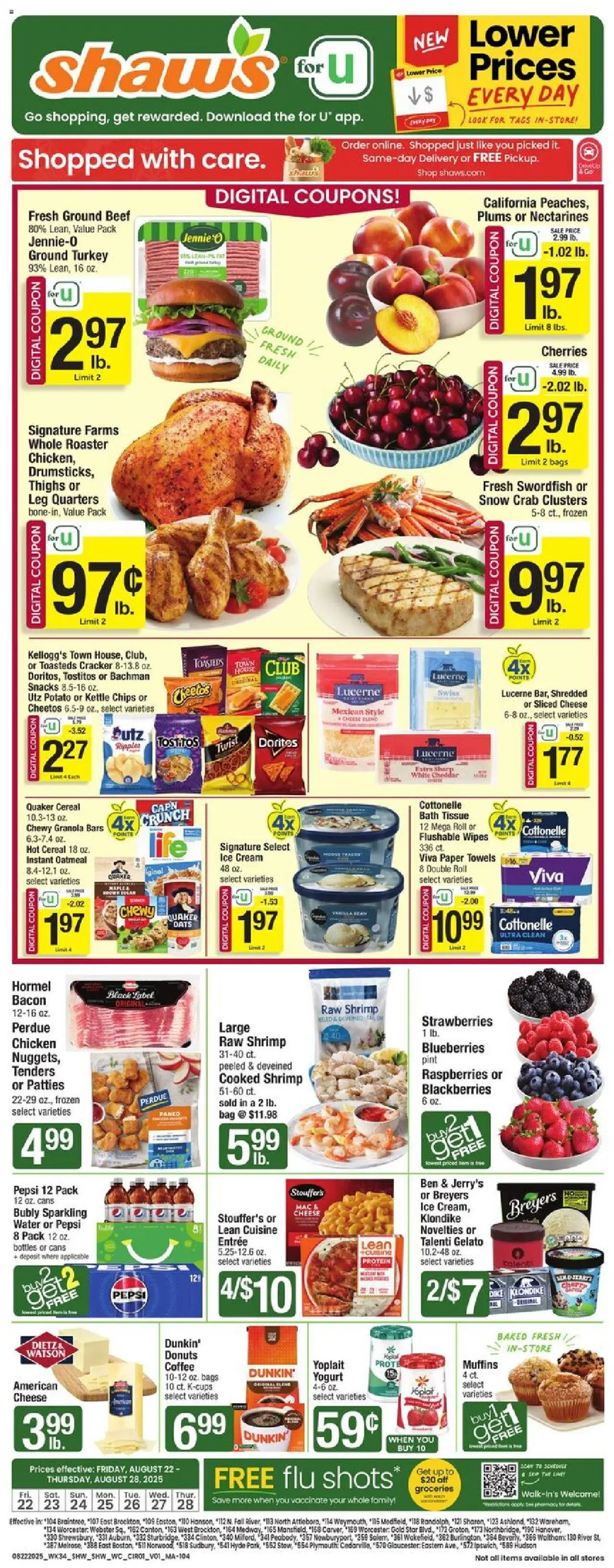 Shaw's Weekly Ad - valid from 22.08.2025 | Page: 1 | Products: Bath, Cream, Blueberries, Kettle
