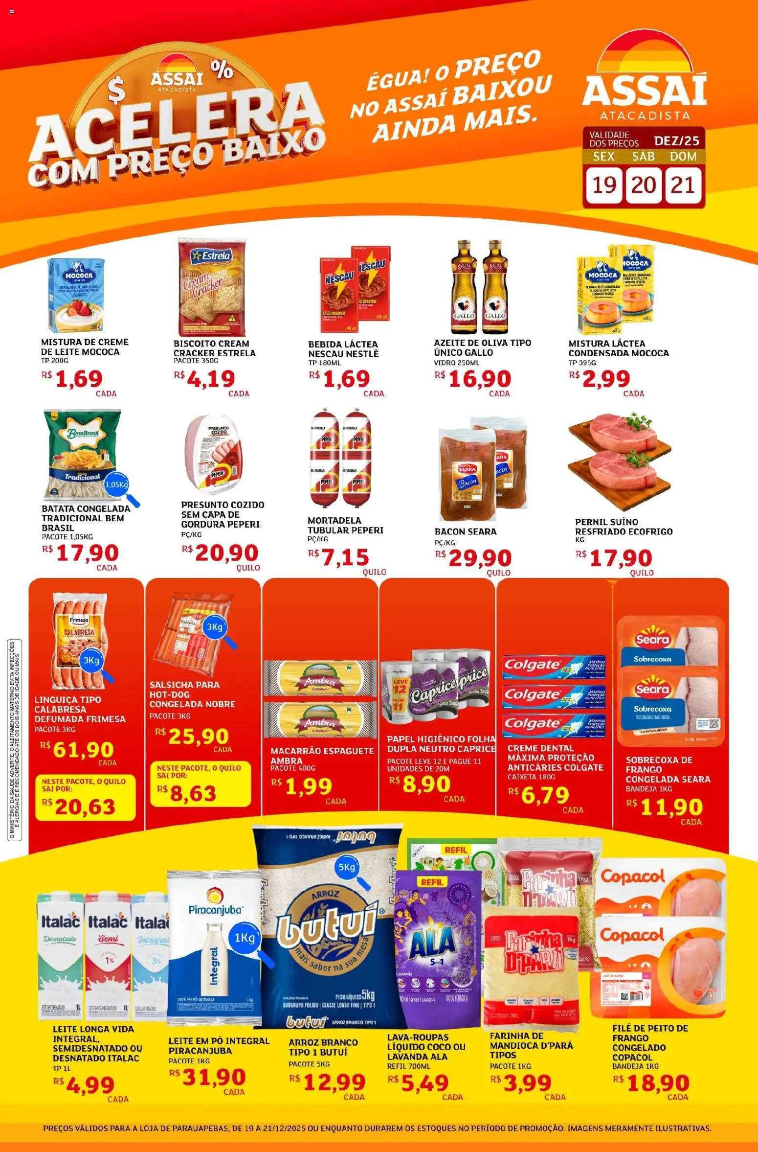 Assaí Atacadista Folheto - válido de 19.12.2025 | Página: 1 | Produtos: Espaguete, Salsicha, Baixo, Batata