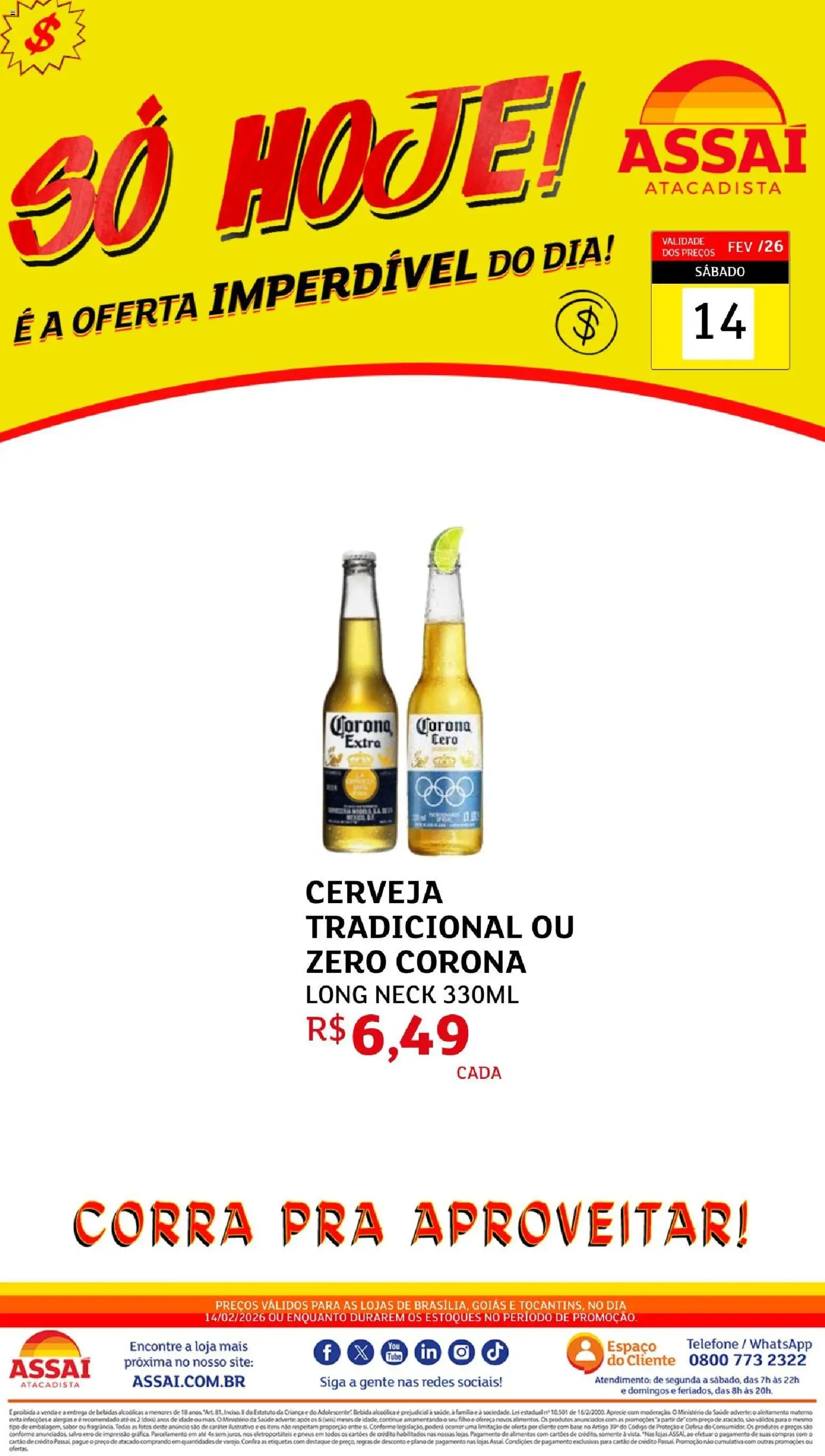 Assaí Atacadista Folheto - válido de 14.02.2026 | Página: 1 | Produtos: Cerveja, Base, Bebida, Telefone