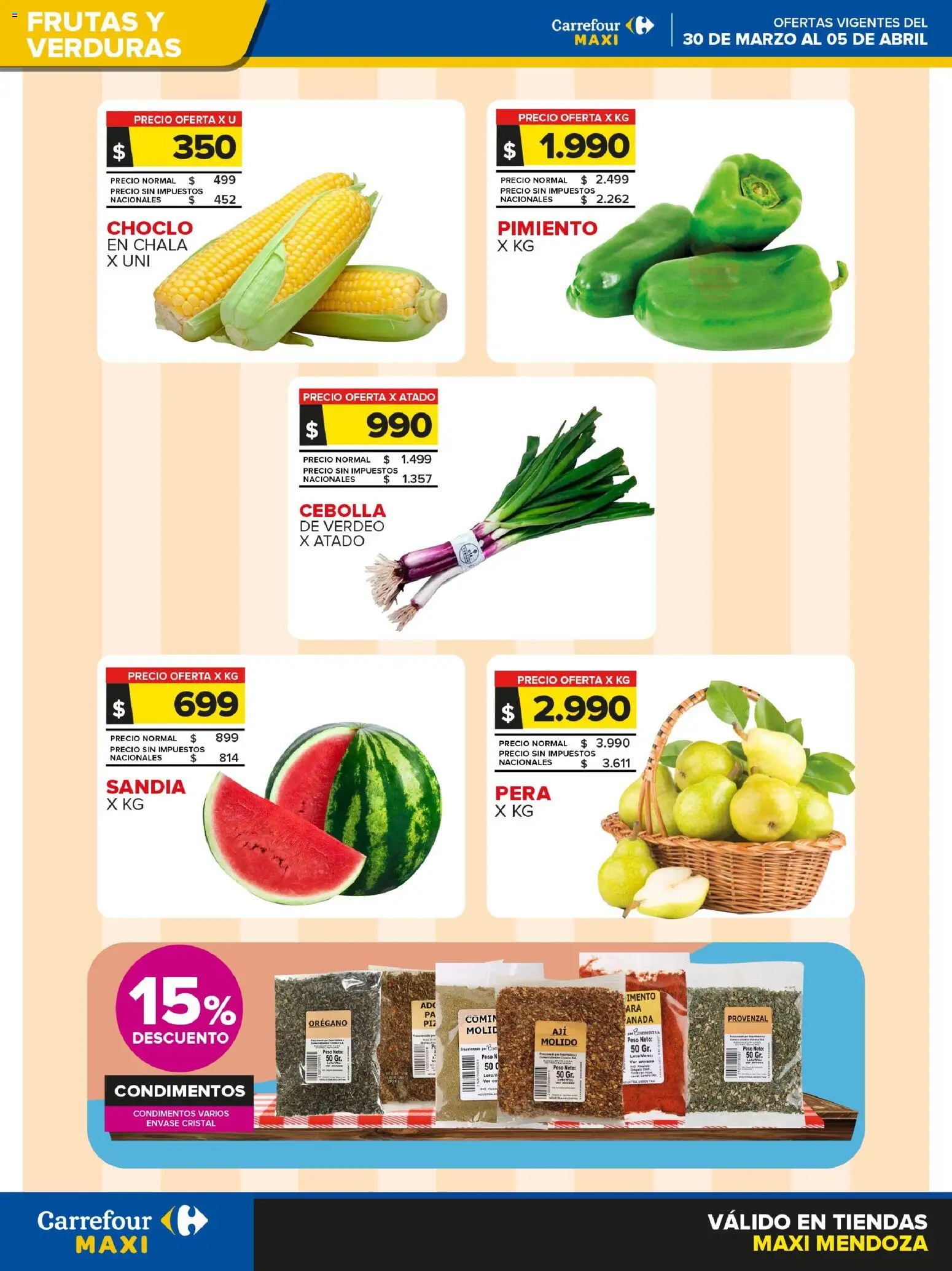 Carrefour - Frutas y Verduras A │ válido desde el 30.03.2026 | Página: 1 | Productos: Peso, Cebolla, Choclo, Orégano