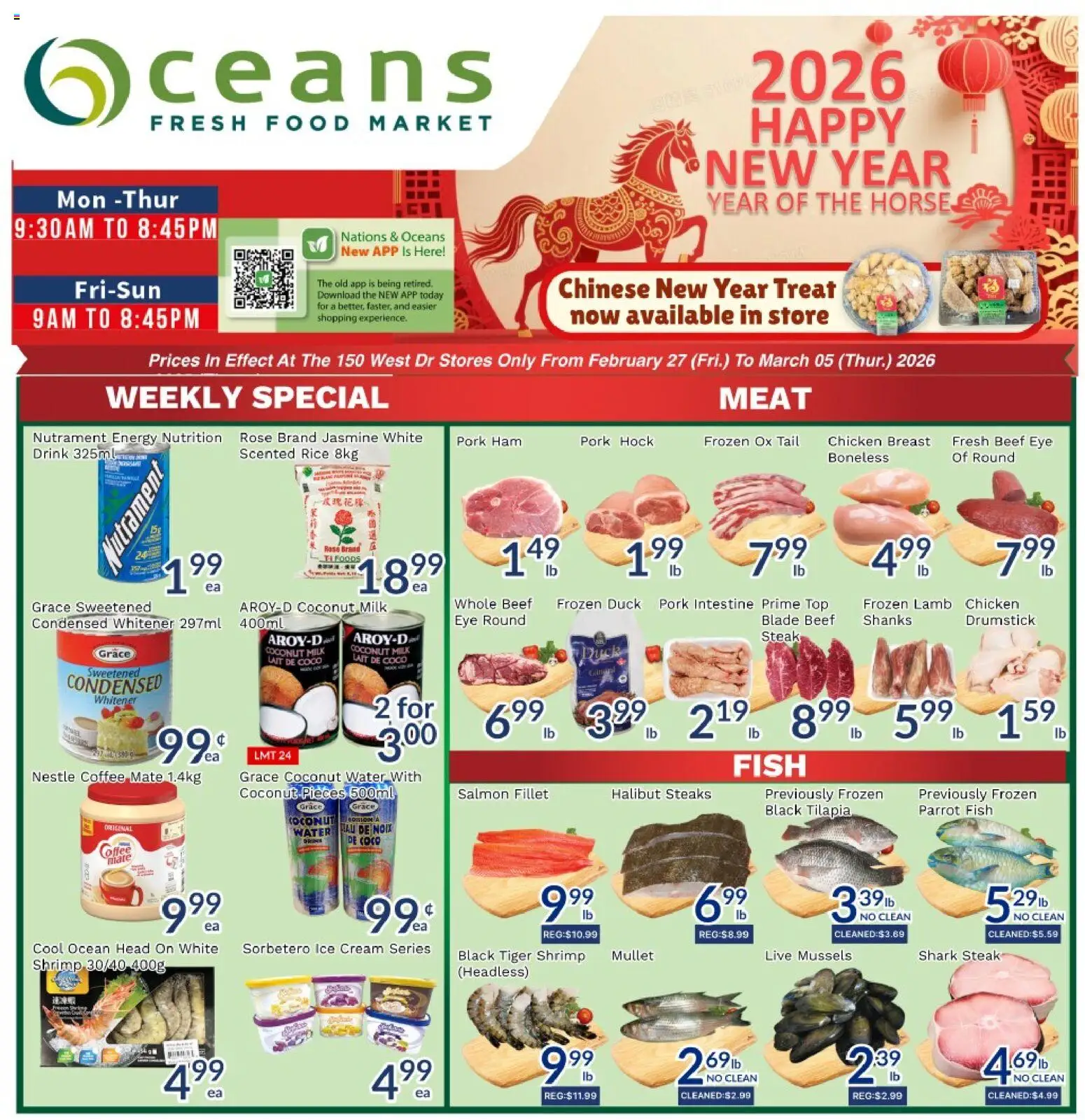 Oceans flyer valid from 27.02.2026 | Page: 1 | Products: Cream, Milk, Coffee, Ham