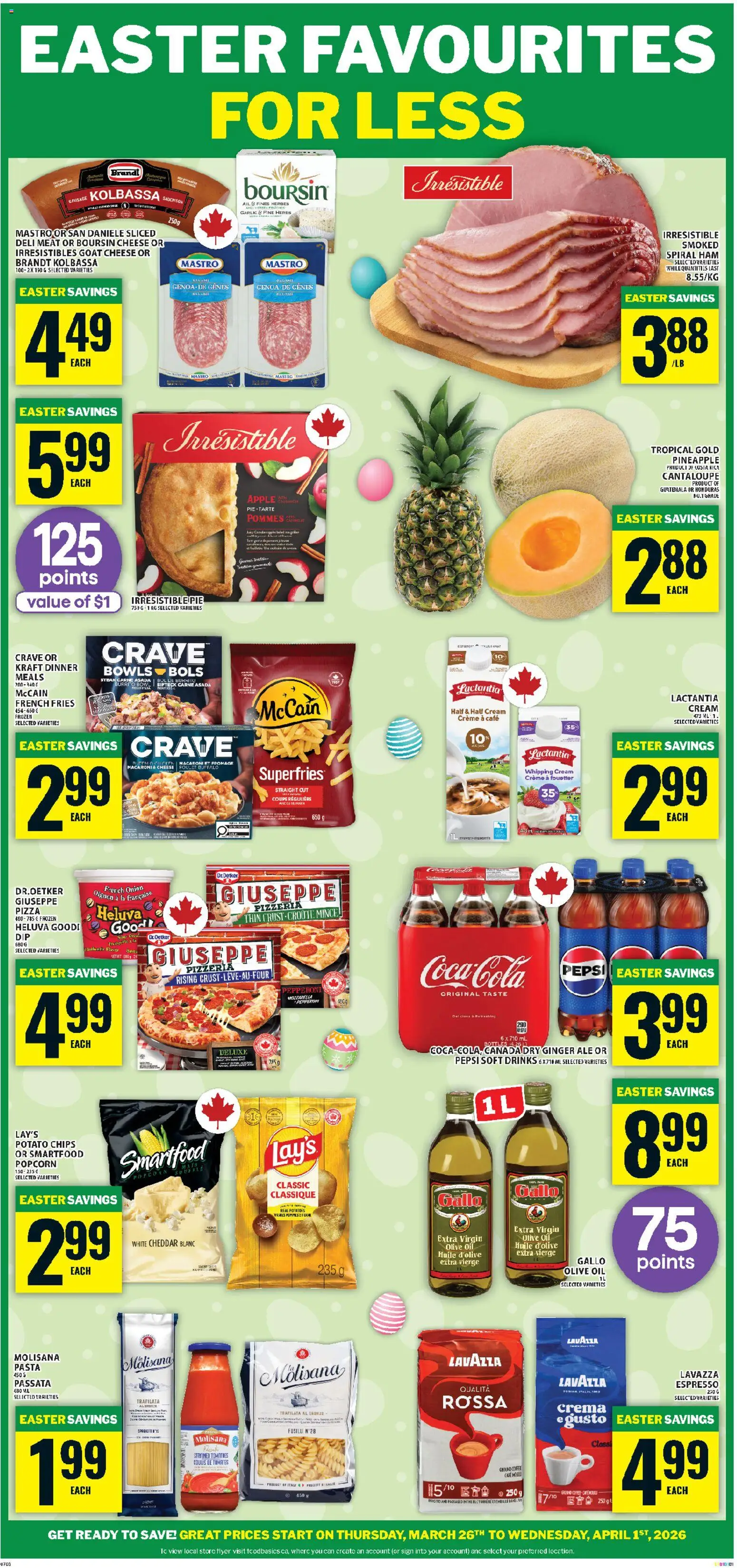 Food Basics flyer valid from 26.03.2026 | Page: 3 | Products: Pineapple, Chips, Cream, Pizza