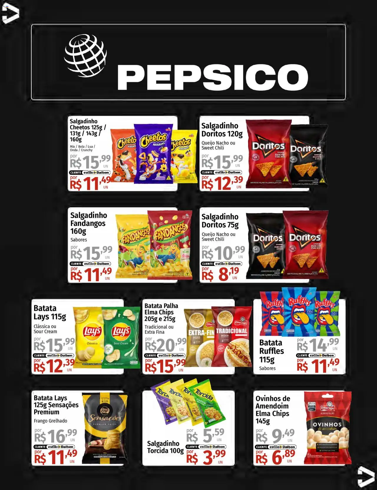 Supermercado Dalben Folheto - válido de 23.07.2025 | Página: 14 | Produtos: Elma Chips, Queijo, Cheetos, Batata palha