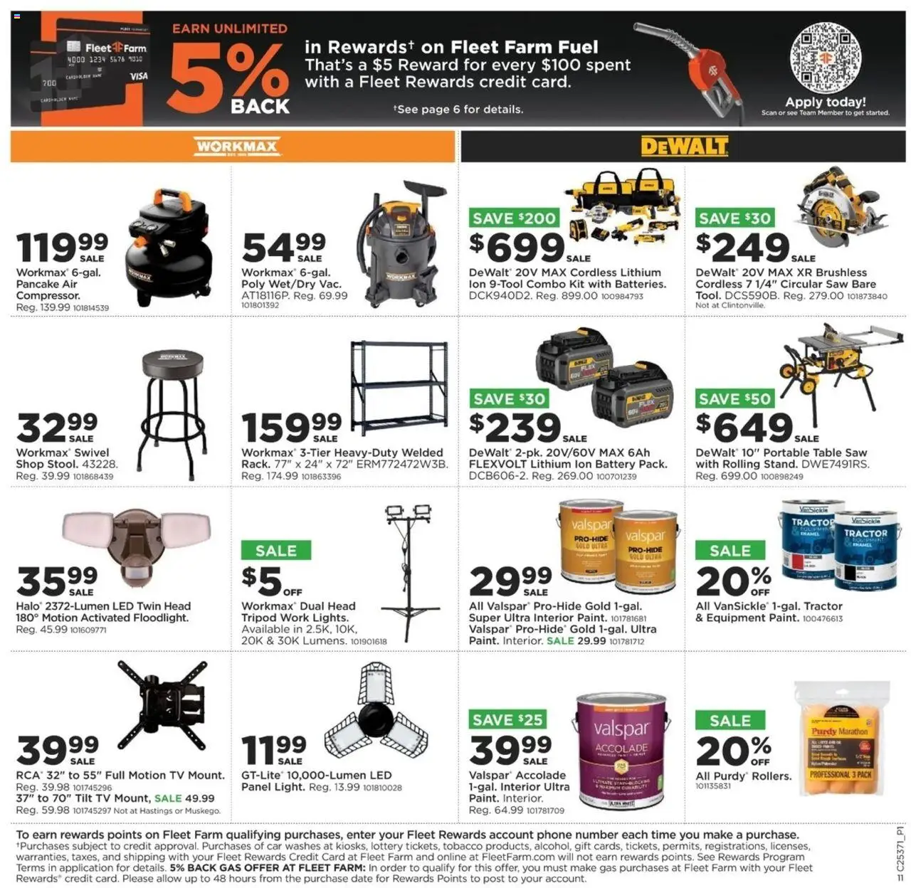 Mills Fleet Farm Weekly Ad - valid from 11.09.2025 | Page: 14 | Products: Battery, Swivel, Table Saw, Date