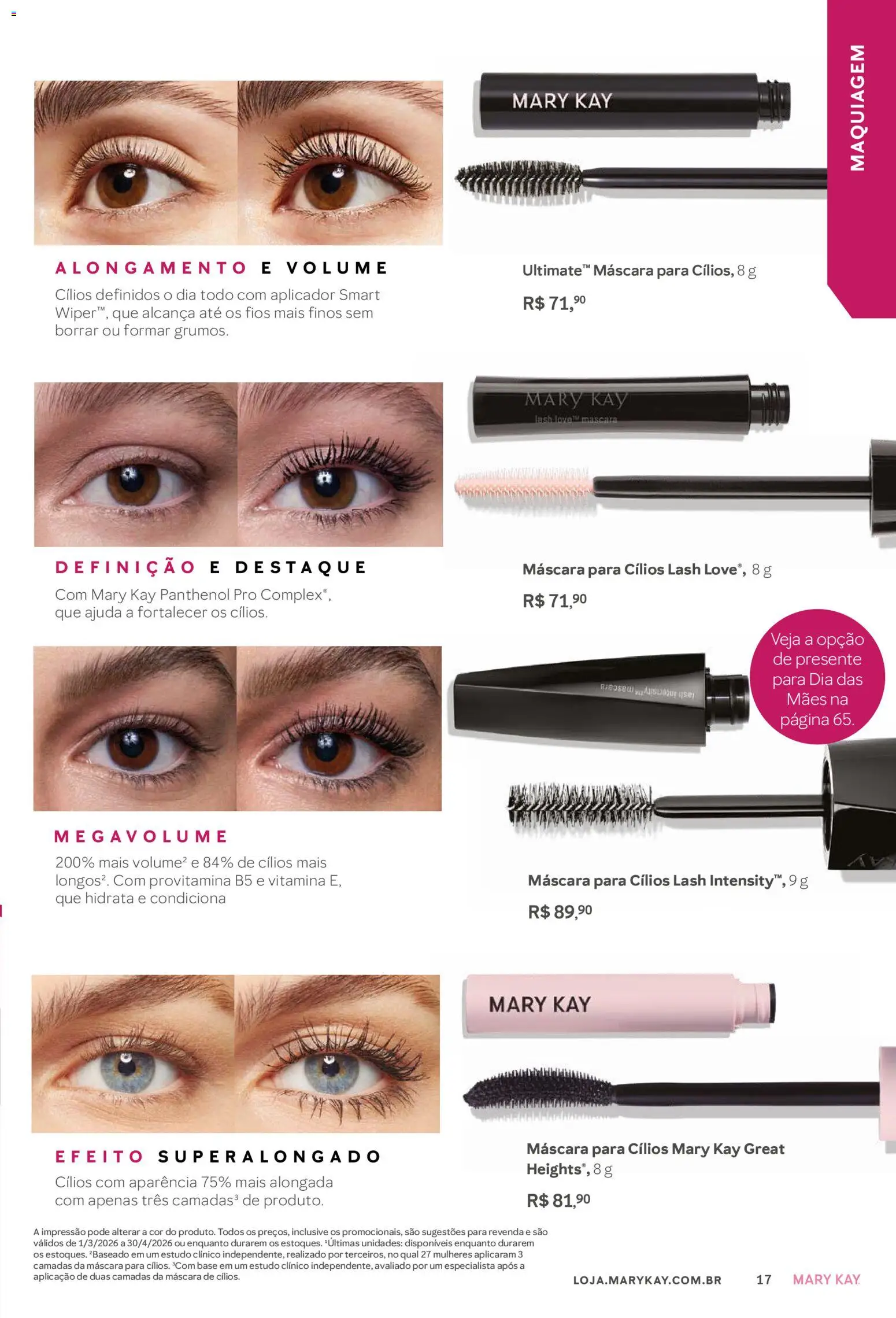 Mary Kay Folheto - válido de 01.03.2026 | Página: 17 | Produtos: Maquiagem, Máscara para cílios, Base